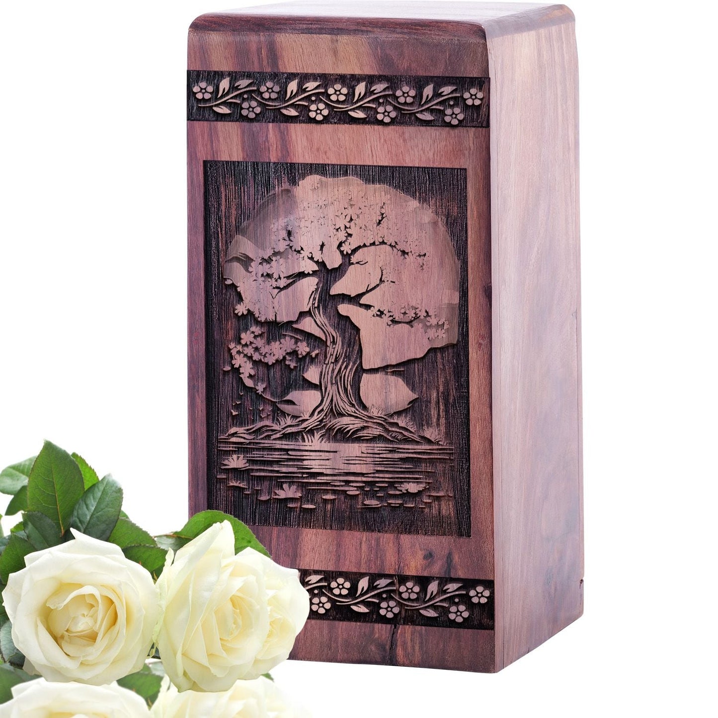 Mini Wood Cremation Urn with Maple Tree for Human Ashes