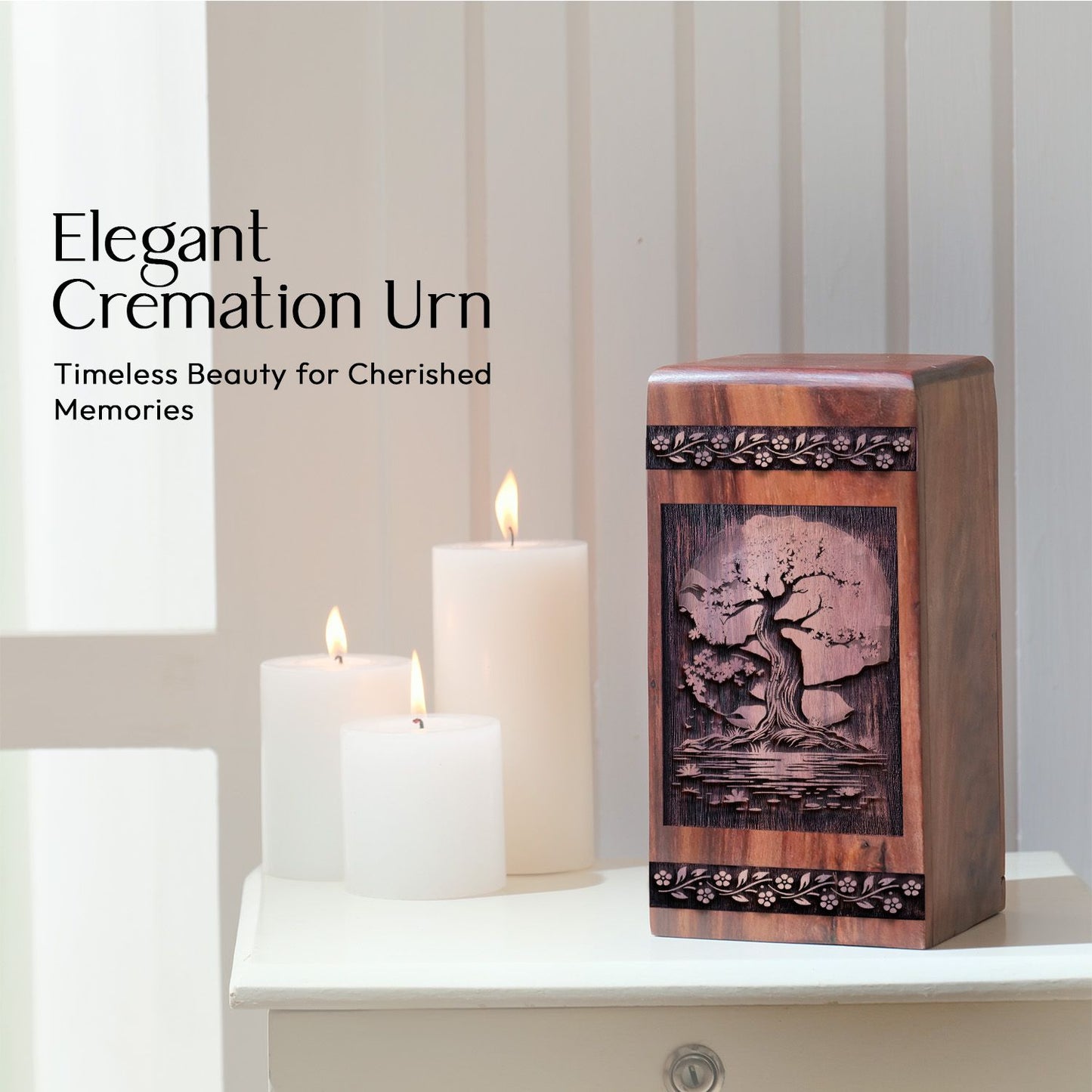 Mini Wood Cremation Urn with Maple Tree for Human Ashes