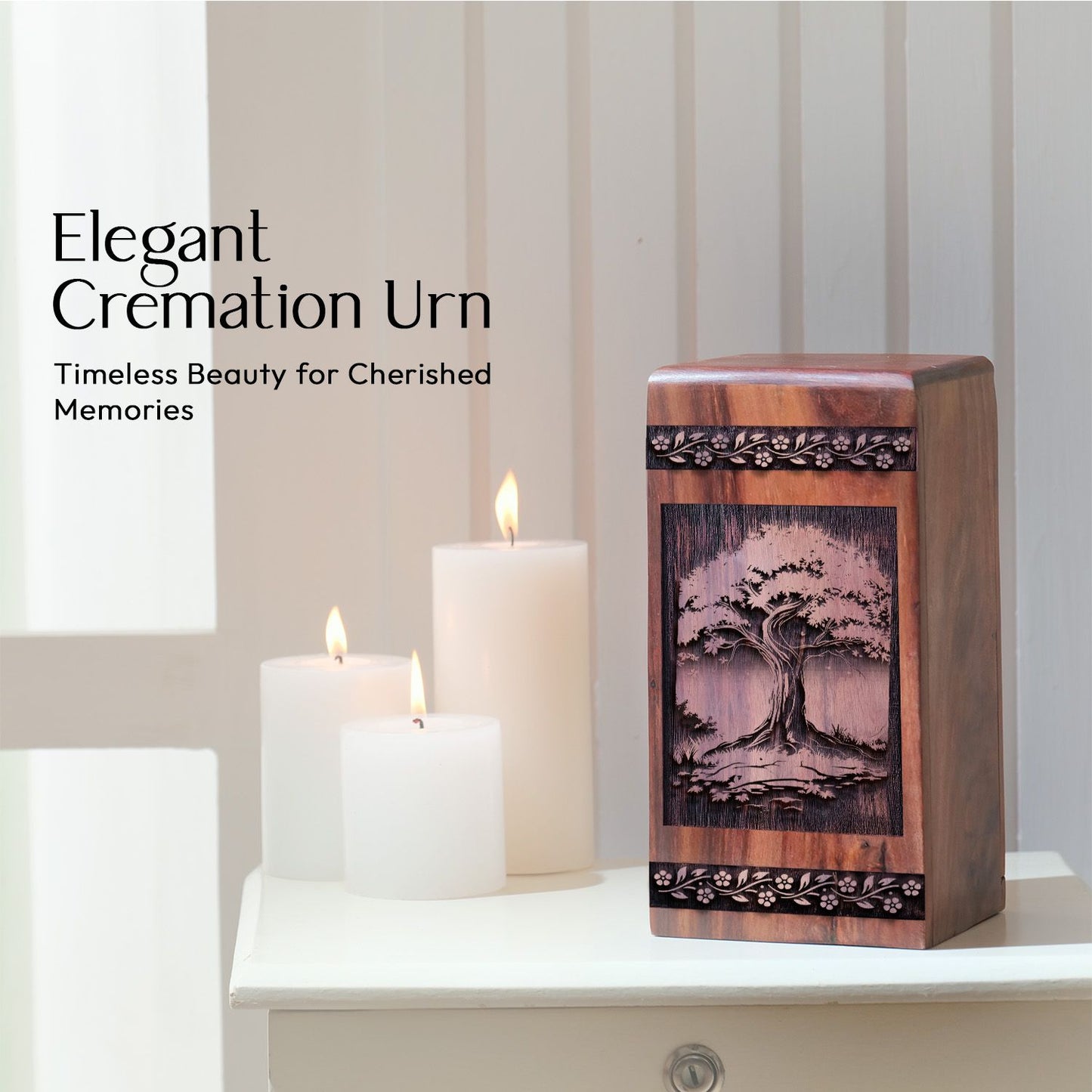 Handcrafted Wood Cremation Urn Box for Memorial Ashes