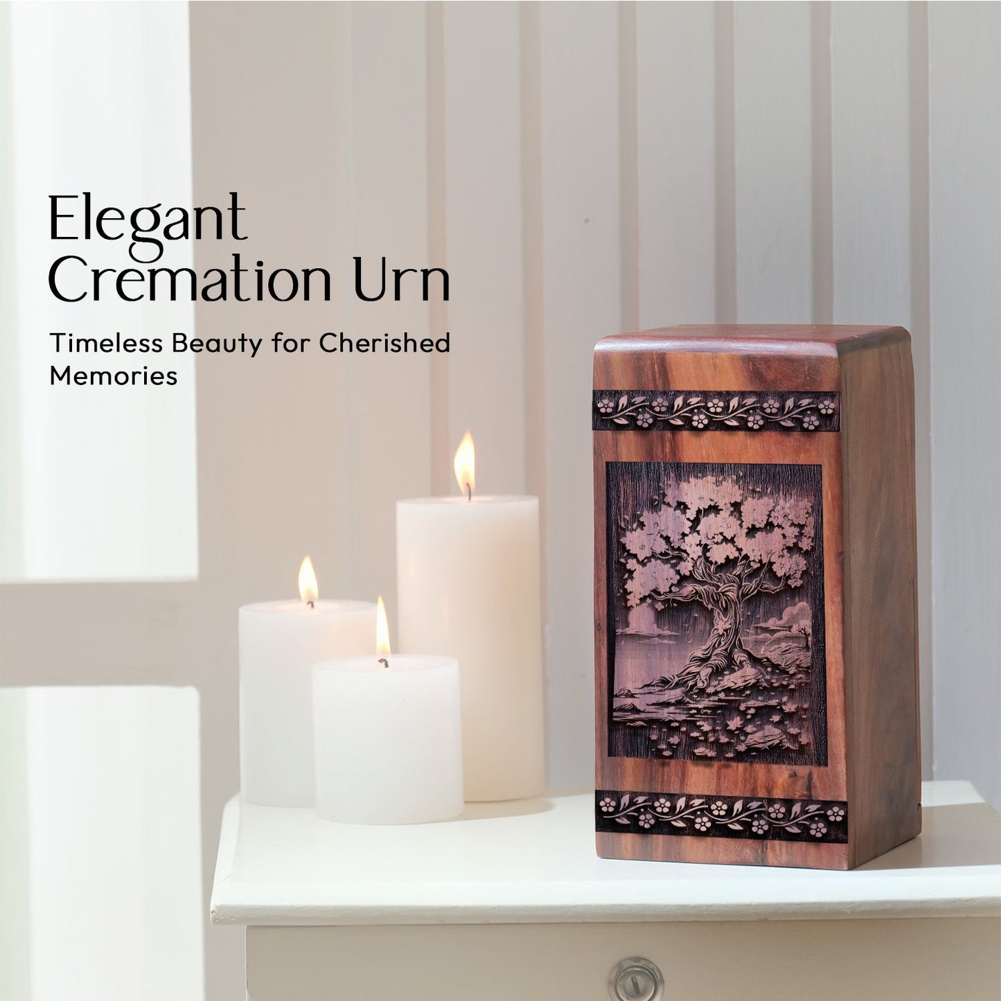 Beautiful Handmade Wooden Urn with Maple Tree for Burial Ashes