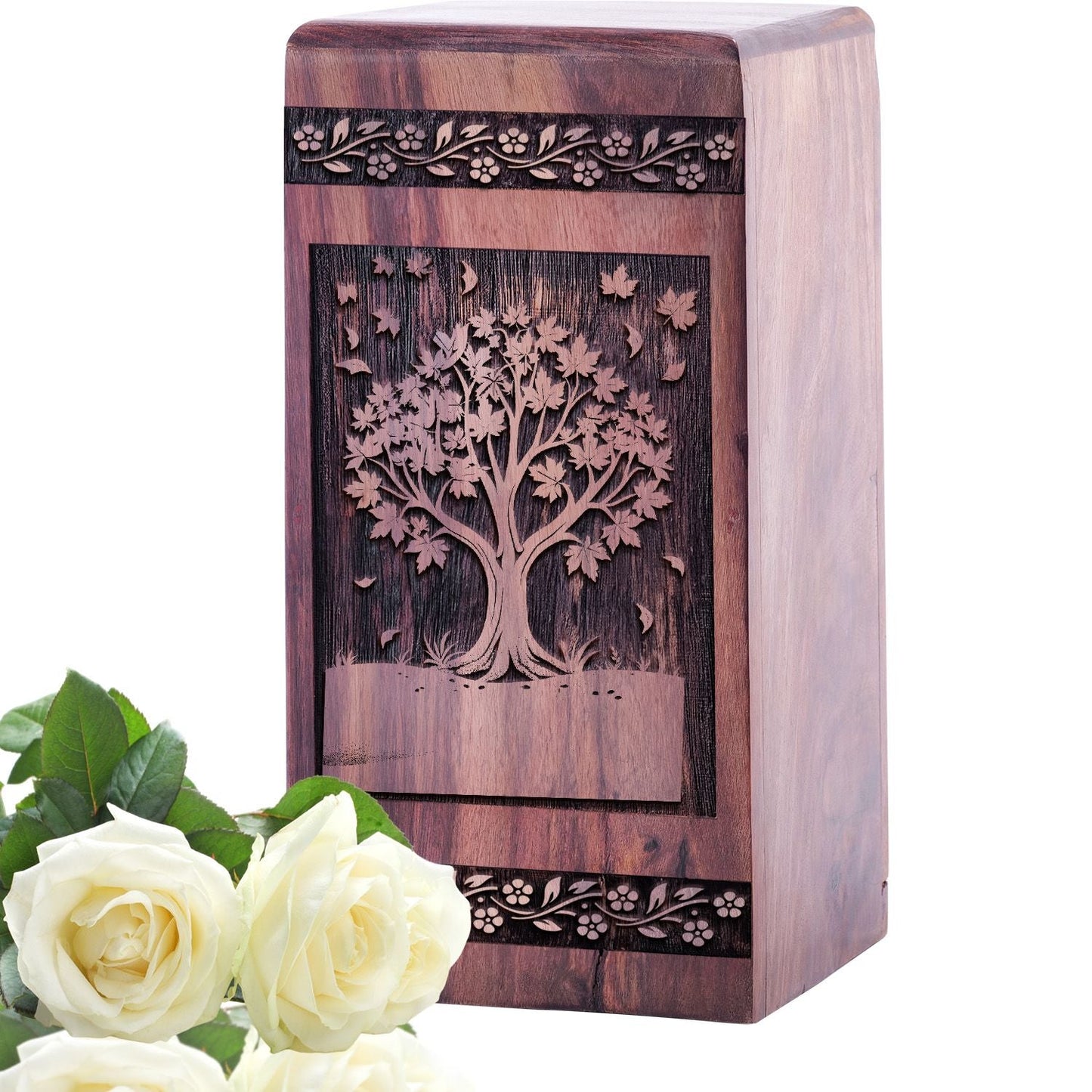 Handcrafted Wood Urn Box with Maple Tree for Human Ashes