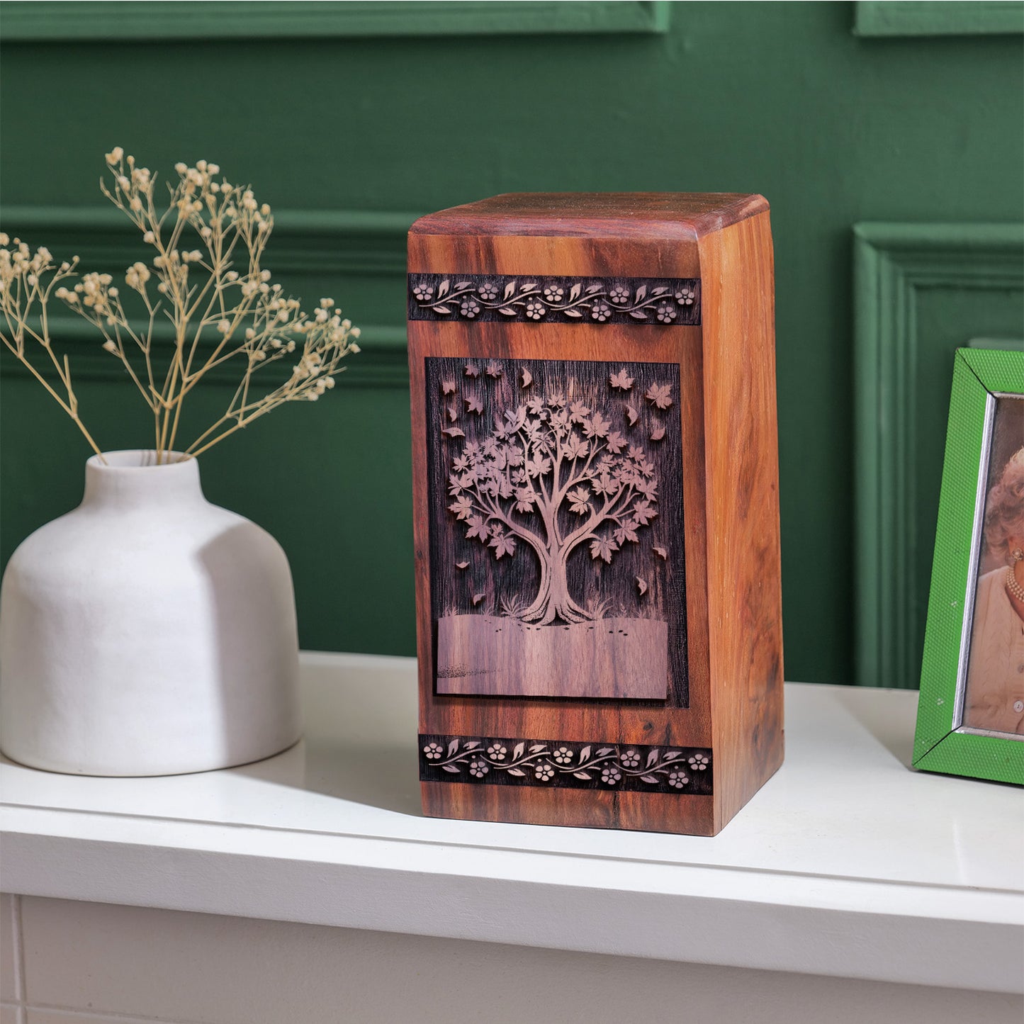 maple tree Urn Size 14 Inch 14”(H) x 7.5”(W) x 7.5”(L)