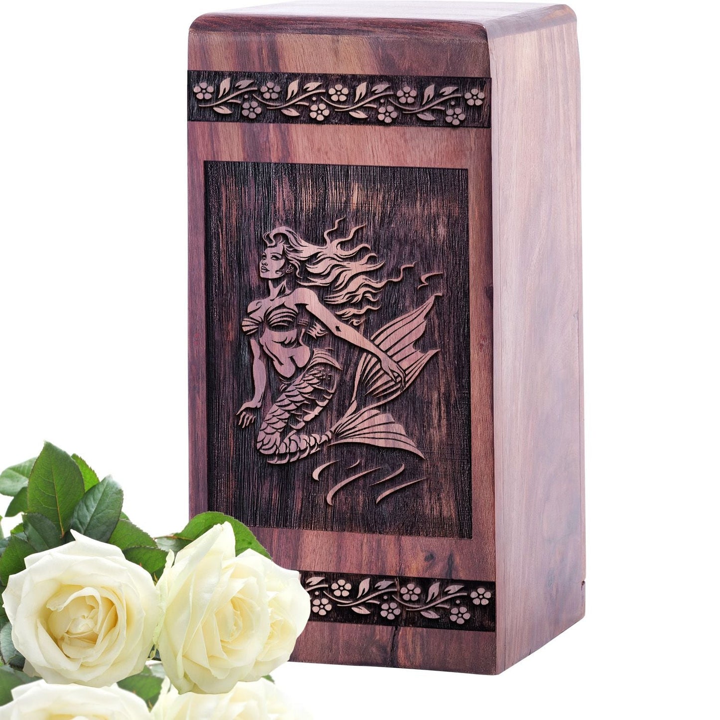 Large Mermaid Handcrafted Wooden Urn for Human Ashes