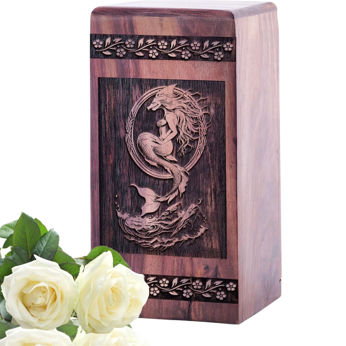 Mermaid Handmade Wooden Urn for Burial Ashes keepsake