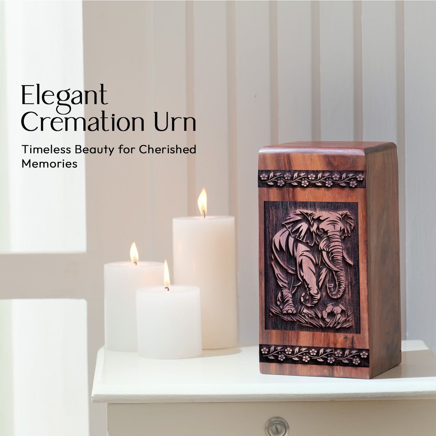 Unique Wood Cremation Urn with Elephant Urn for Ashes