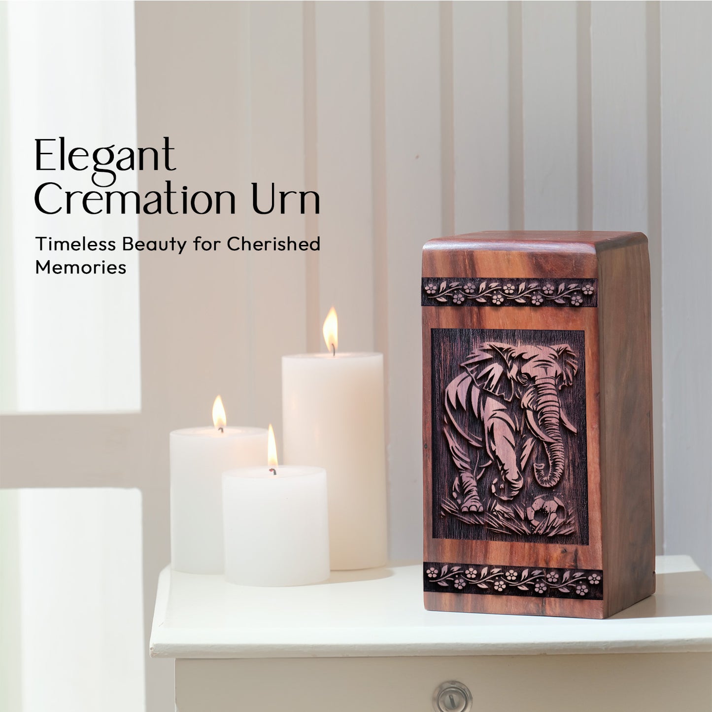 elephant Urn Size 10 Inch 10”(H) x 5.5”(W) x 5.5”(L)