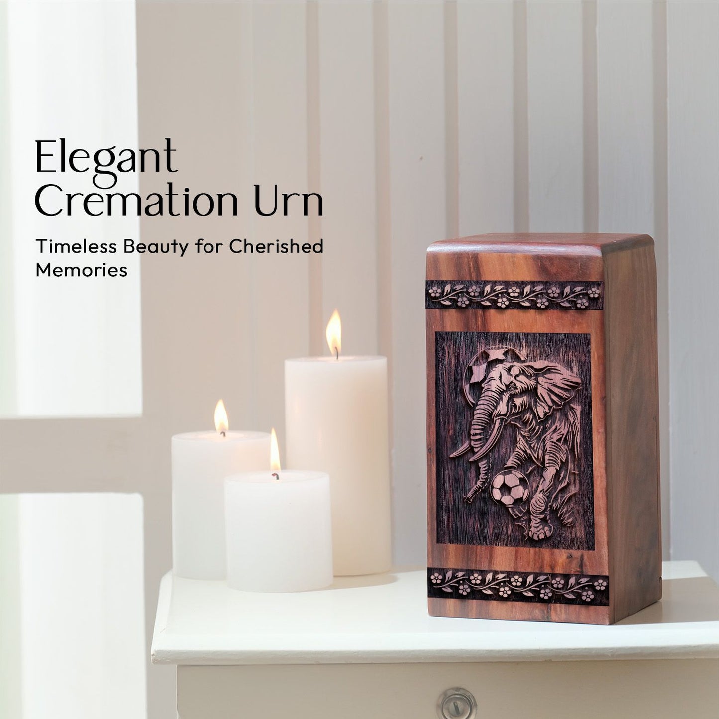 Handcrafted Wooden Elephant Urn Box for Human Cremation Ashes