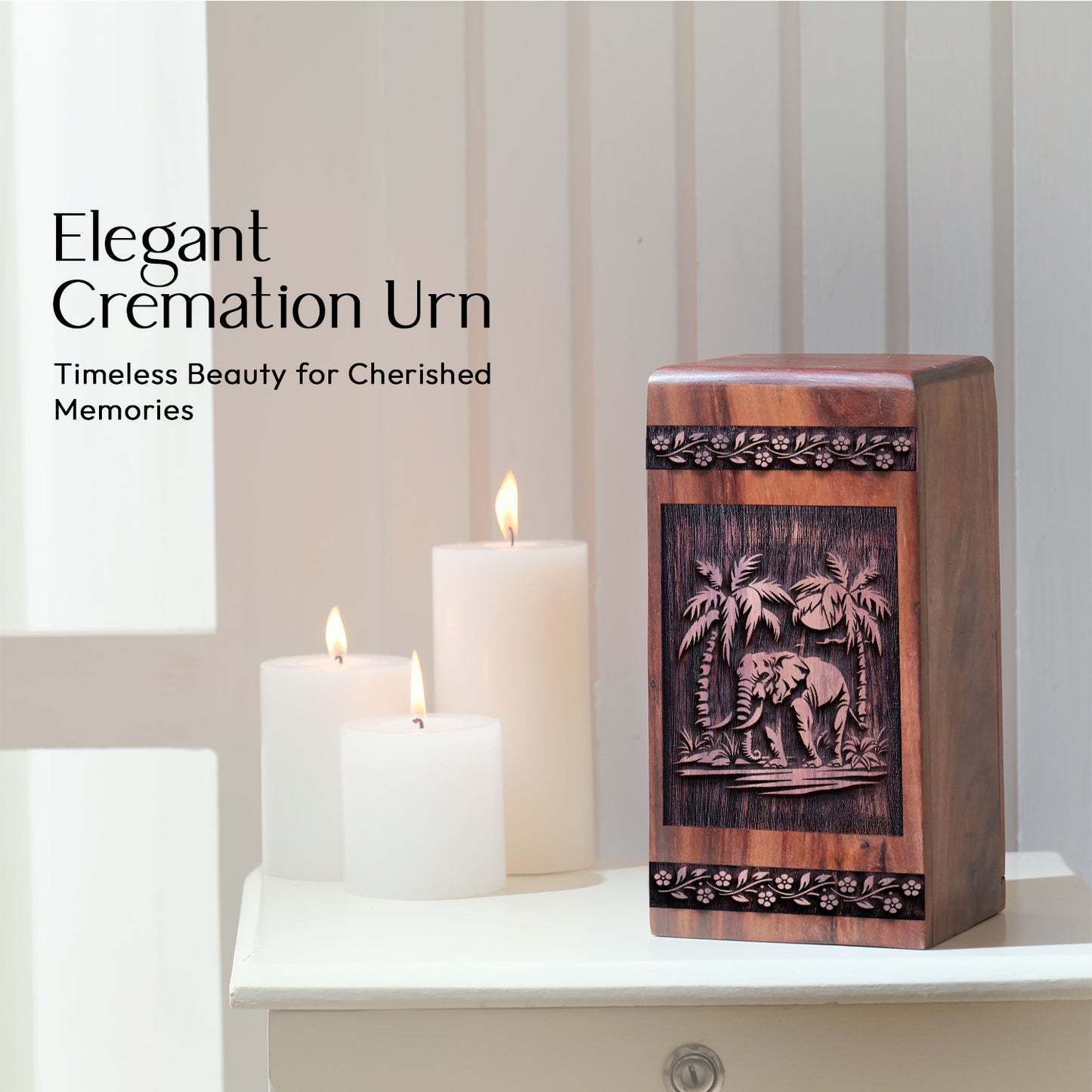 elephant Urn Size 10 Inch 10”(H) x 5.5”(W) x 5.5”(L)