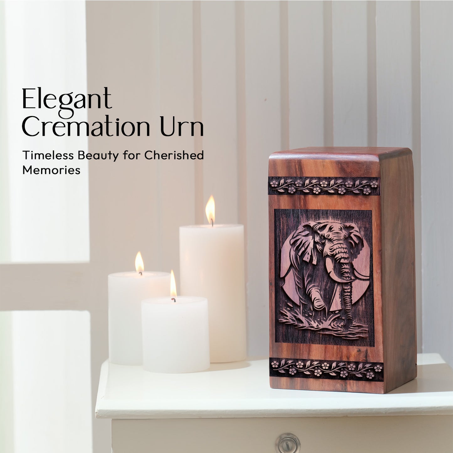 elephant Urn Size 10 Inch 10”(H) x 5.5”(W) x 5.5”(L)