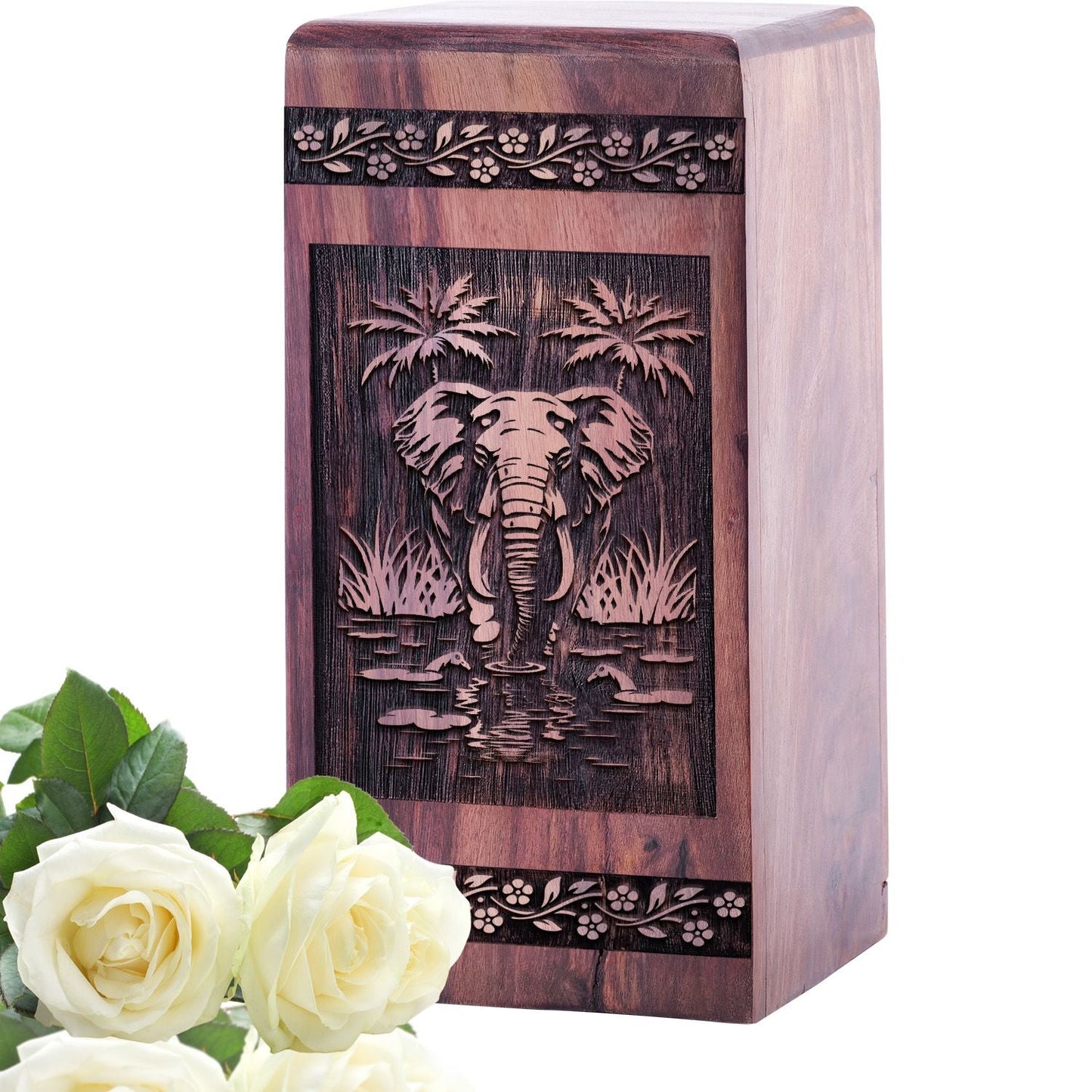 Wooden Box Elephant Urn Box for Human Ashes Memorial