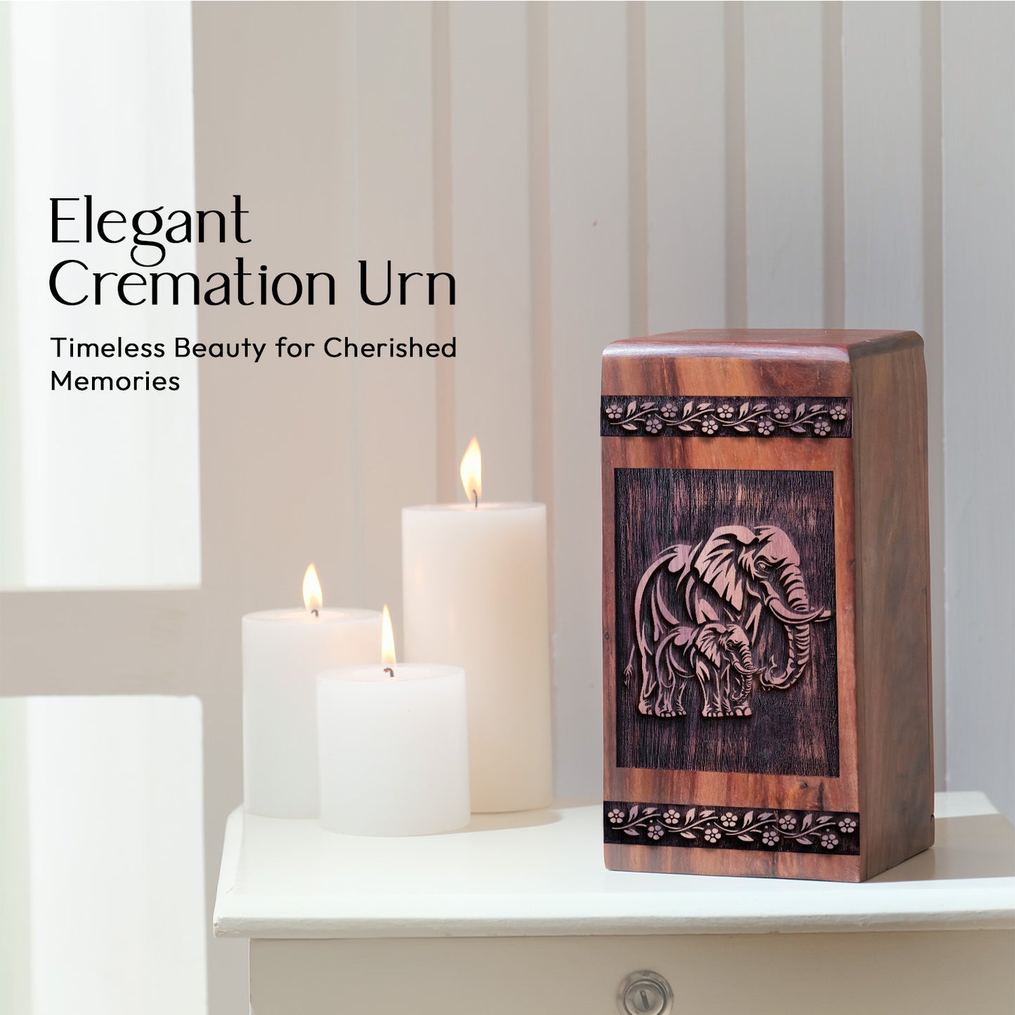 elephant Urn Size 10 Inch 10”(H) x 5.5”(W) x 5.5”(L)