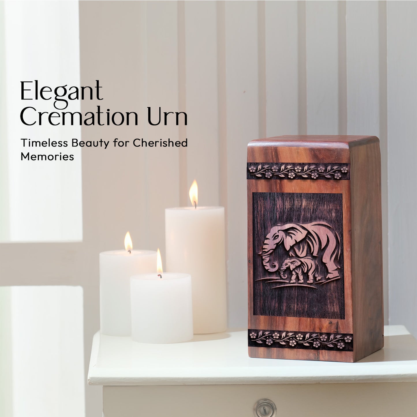 elephant Urn Size 10 Inch 10”(H) x 5.5”(W) x 5.5”(L)