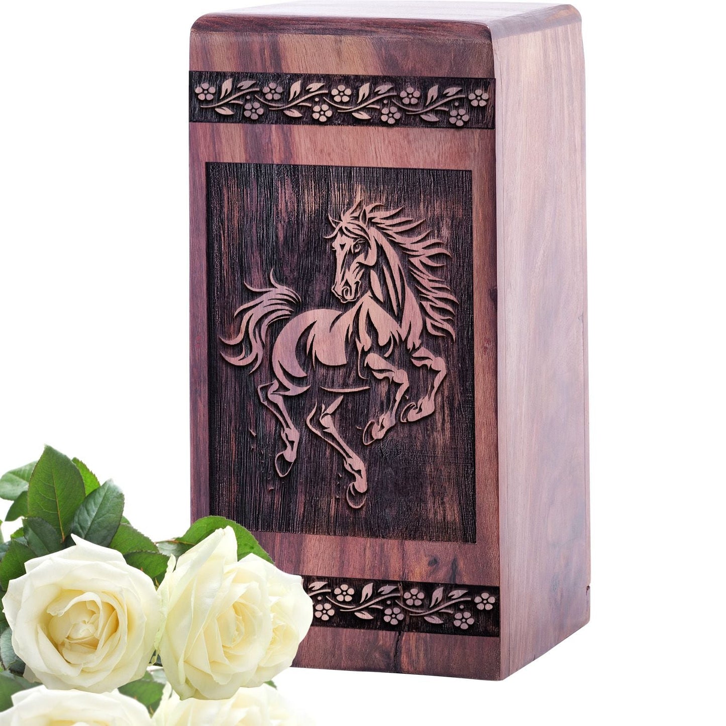 Beautiful Horse Wood Cremation Urn for Human Burial Ashes