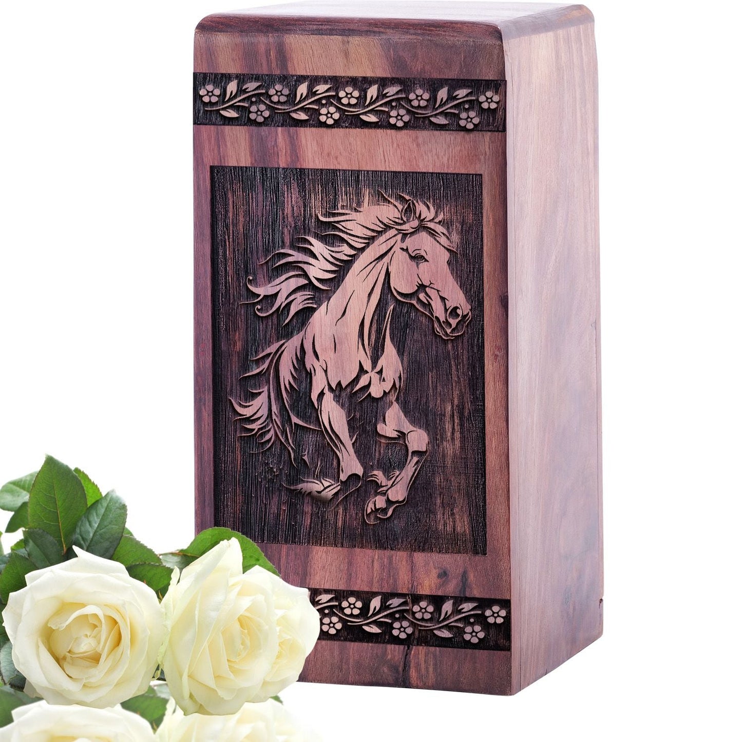Large Wooden Horse Cremation Urn for Burial Memorial Ashes
