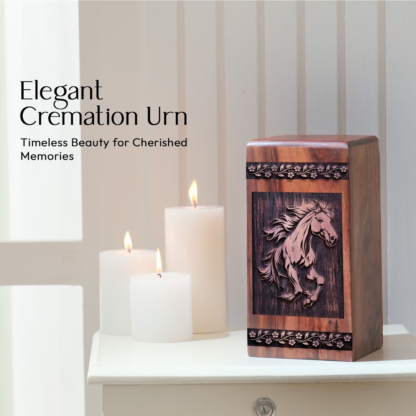 Large Wooden Horse Cremation Urn for Burial Memorial Ashes
