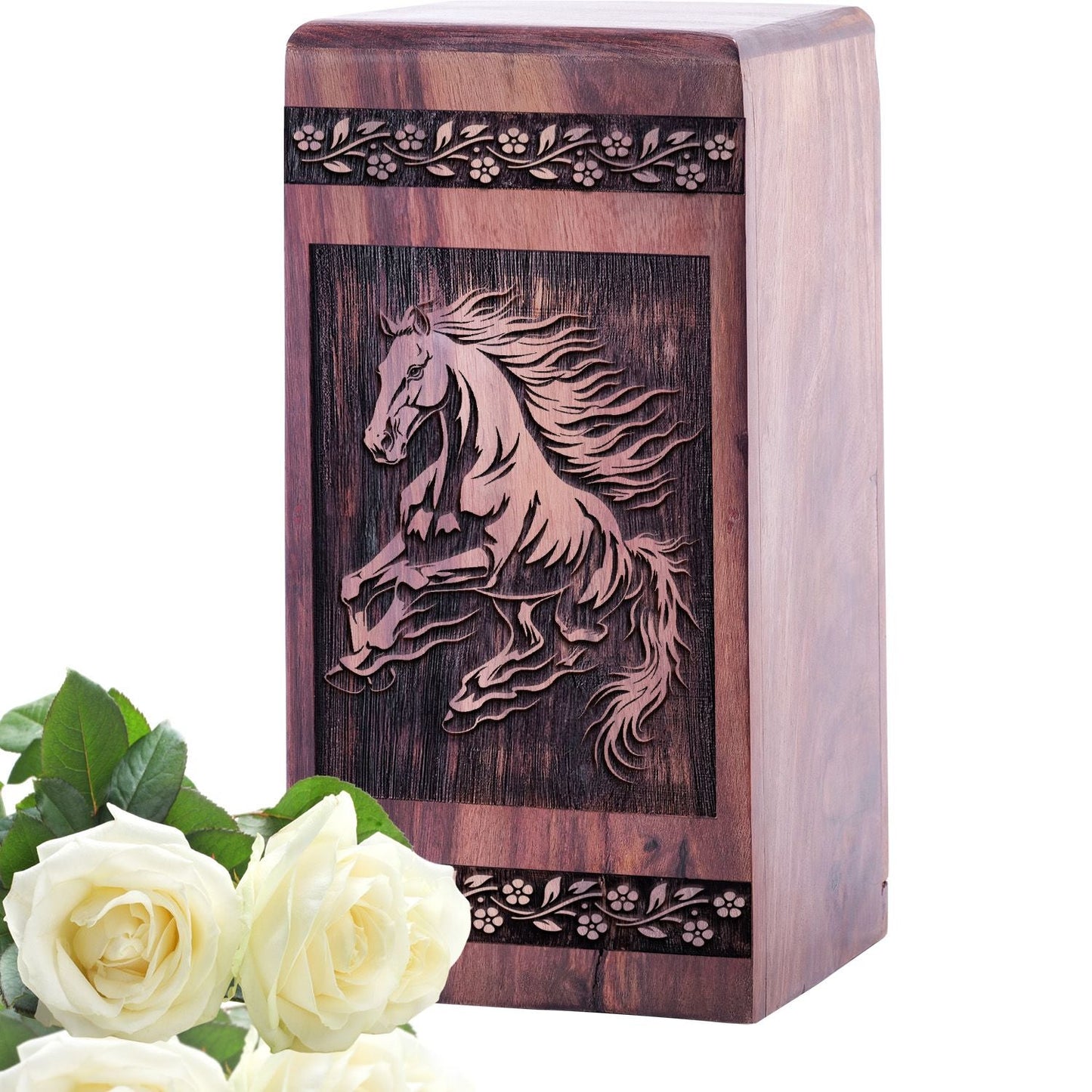Large Wooden Horse Cremation Urn for Adult Memorial Ashes