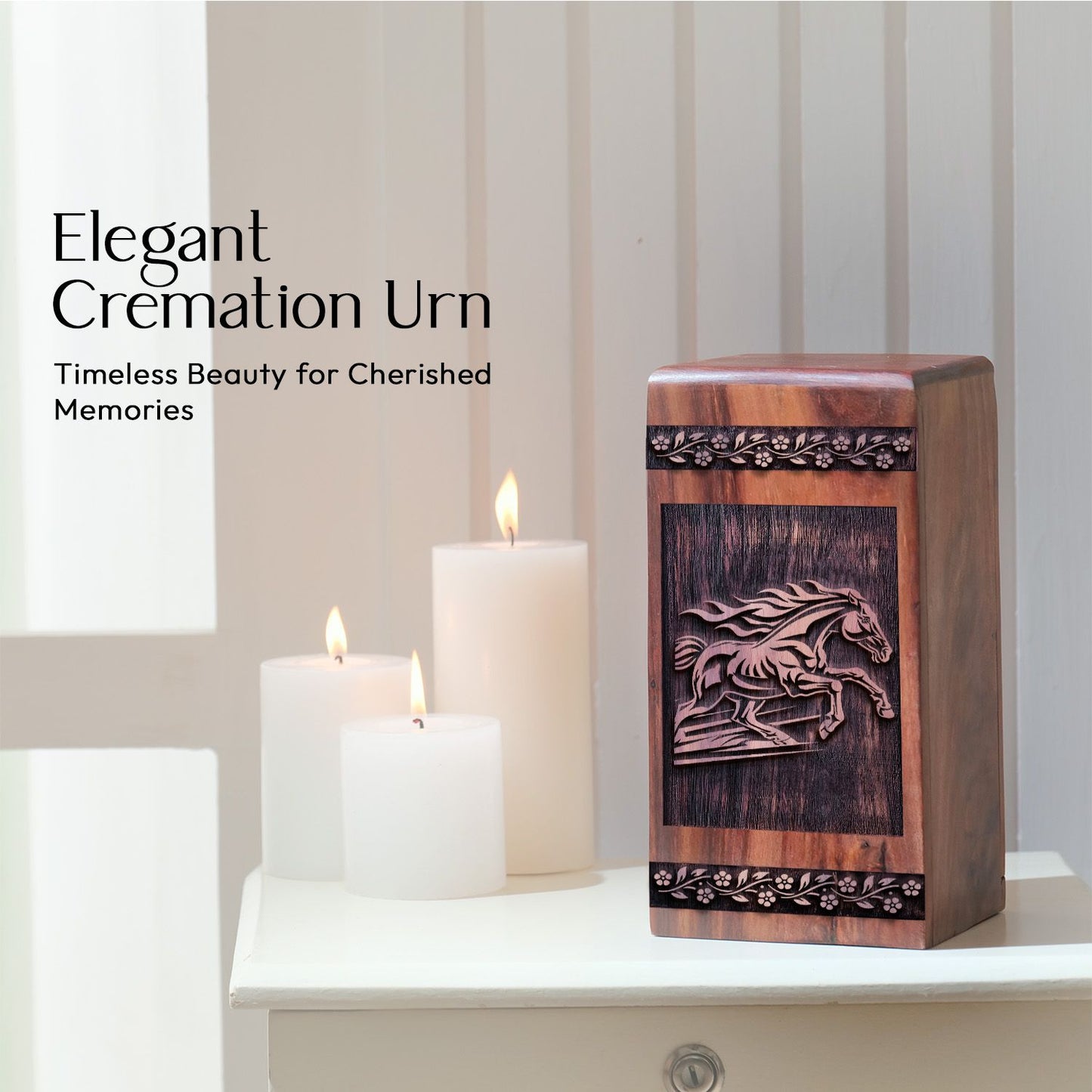 Medium Wooden Horse Memorial Urn for Cremation Ashes