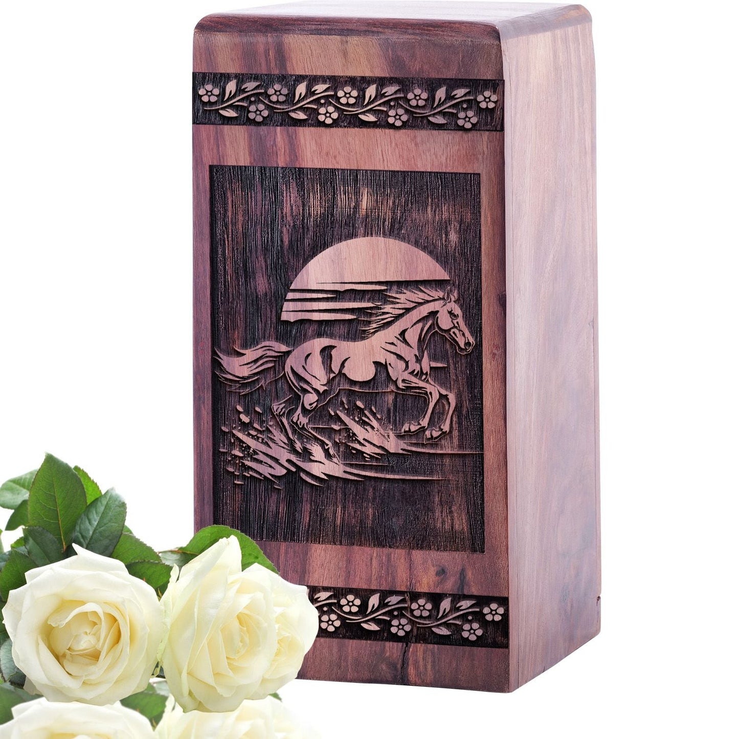 Large Wooden Horse Urn for Human Burial and Cremation Ashes