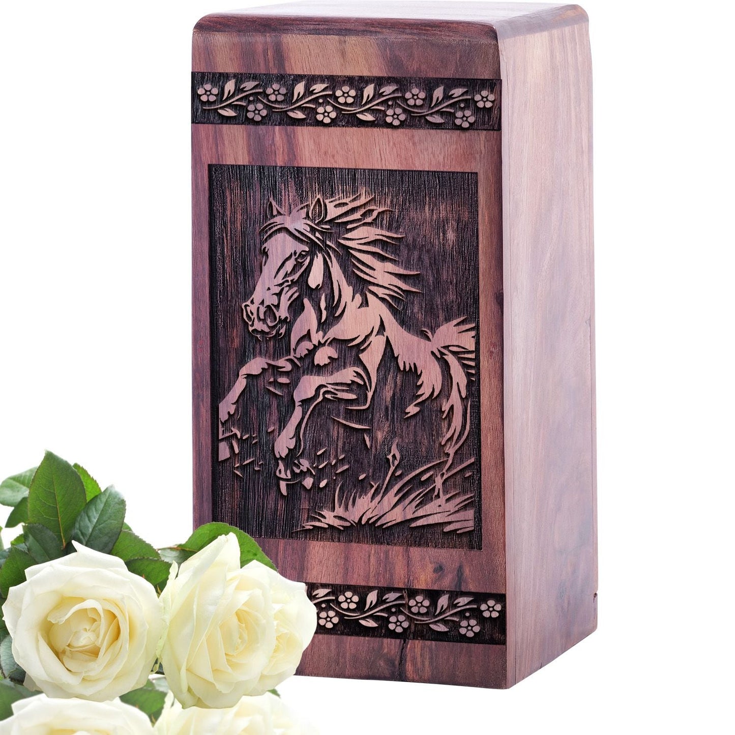 Horse Wood Cremation Urn for Human Memorial and Burial Ashes