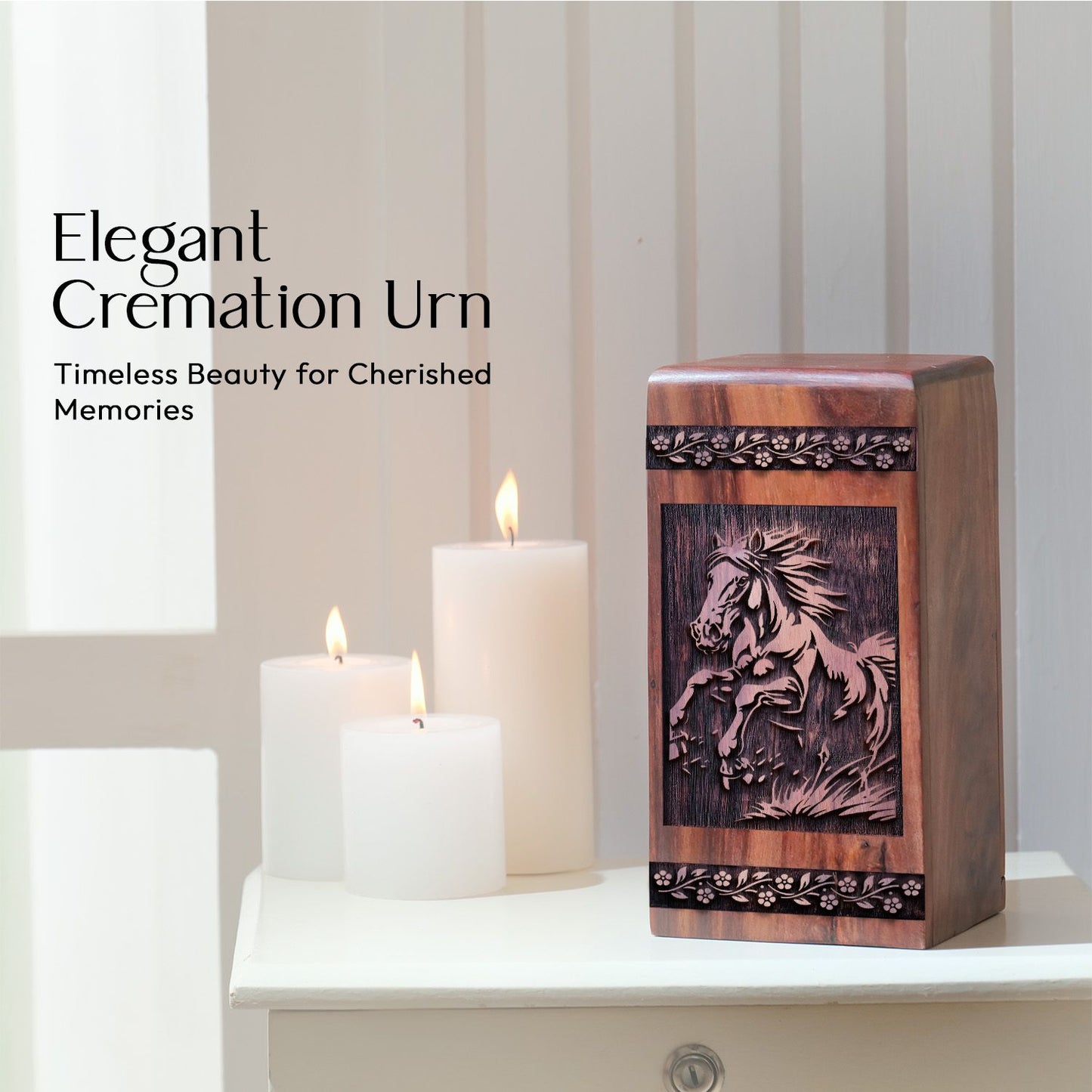 Horse Wood Cremation Urn for Human Memorial and Burial Ashes