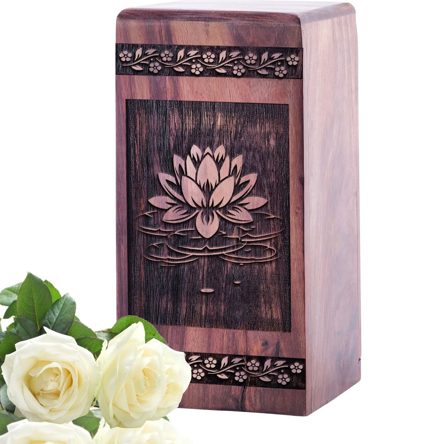 Unique Wooden Lotus Flower Cremation Urn for Human Ashes