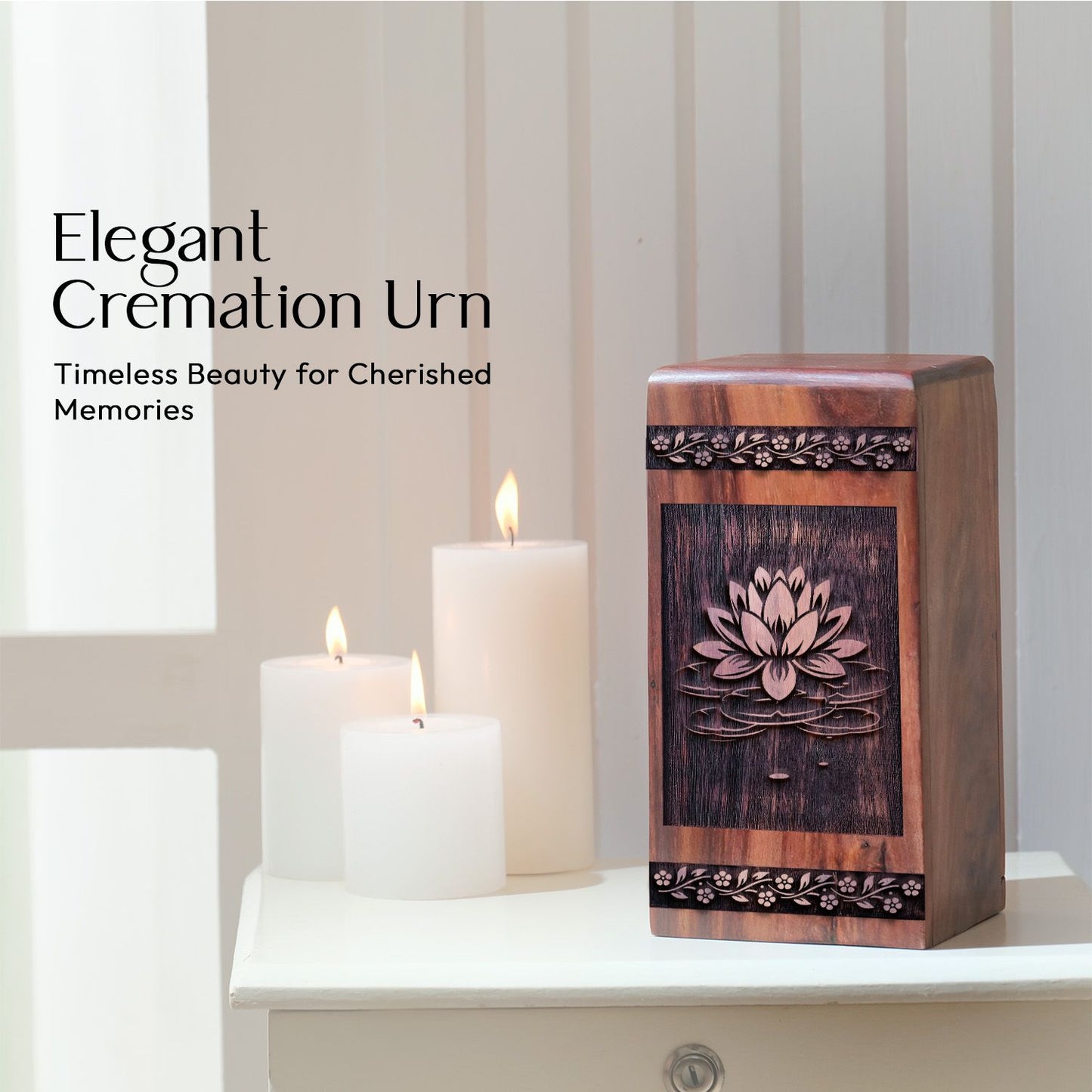 Unique Wooden Lotus Flower Cremation Urn for Human Ashes