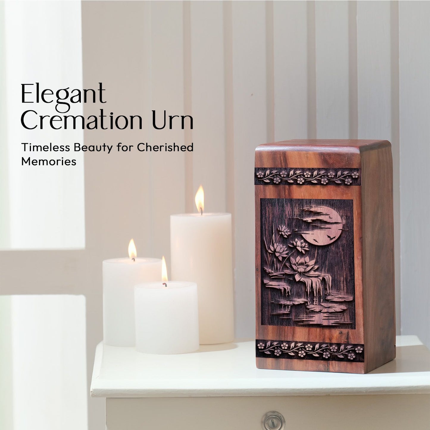 Wooden Lotus Flower Memorial Urn for Human Ashes Box