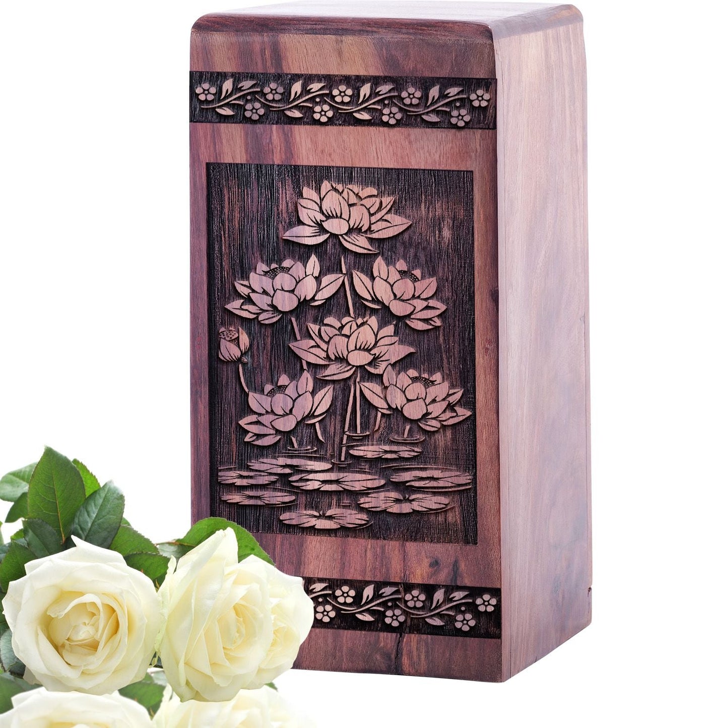Decorative Wooden Lotus Flower Urn for Cremation and Burial Ashes