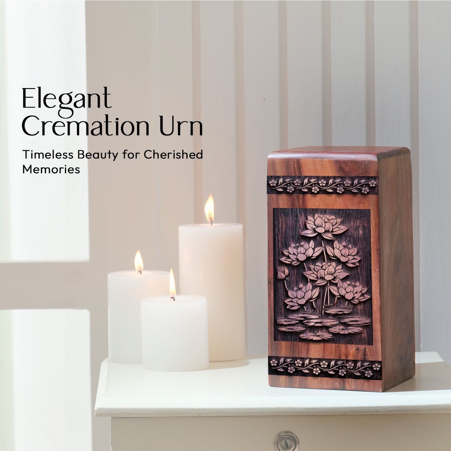 Decorative Wooden Lotus Flower Urn for Cremation and Burial Ashes