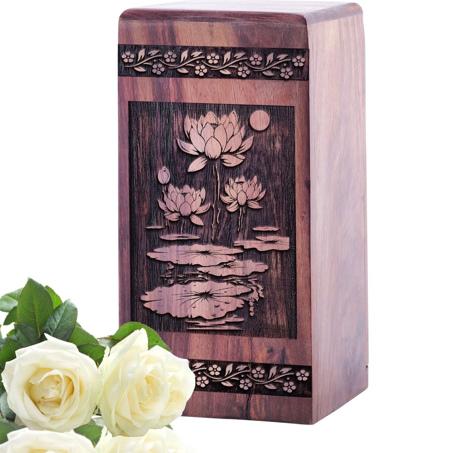 Small Keepsake Lotus Flower Wood Urn for Human Ashes