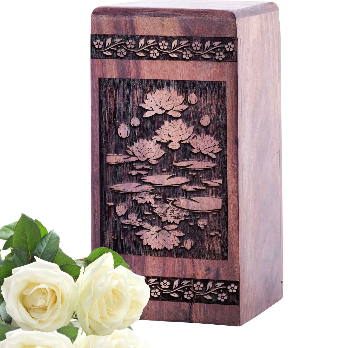 Decorative Wooden Lotus Flower Cremation Urn for Adult Box