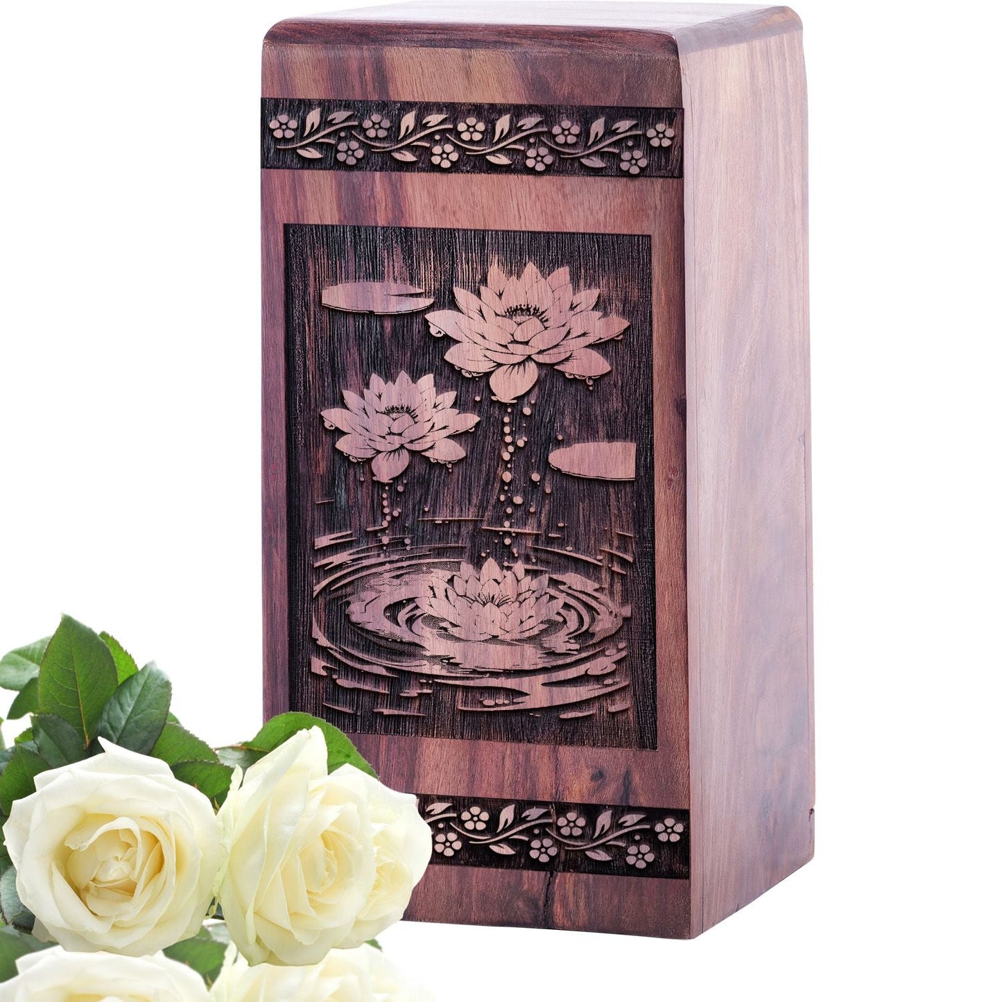 Small Keepsake Wooden Lotus Flower Urn for Cremation Ashes