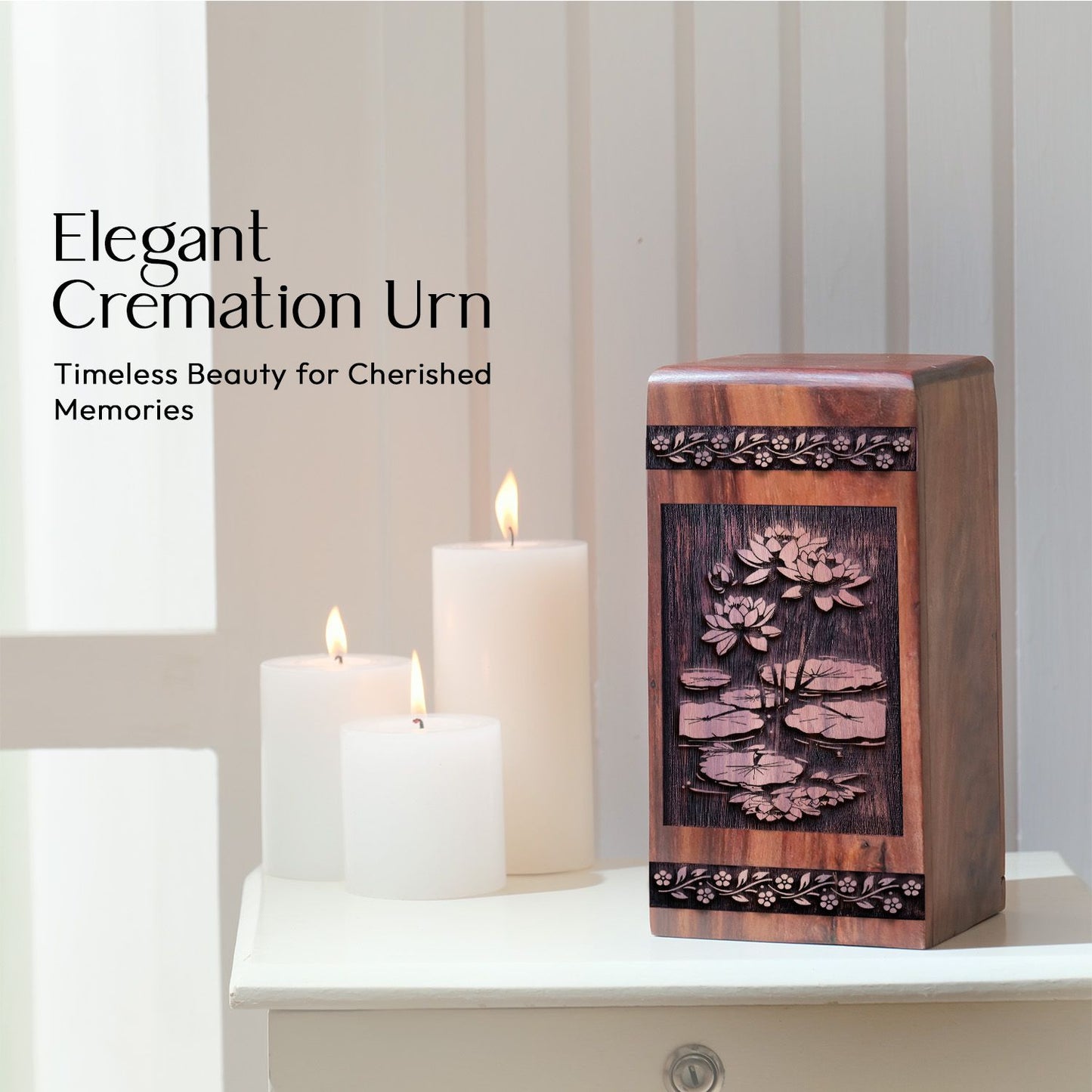 Beautiful Wooden Lotus Flower Cremation Urn for Adult Ashes keepsake