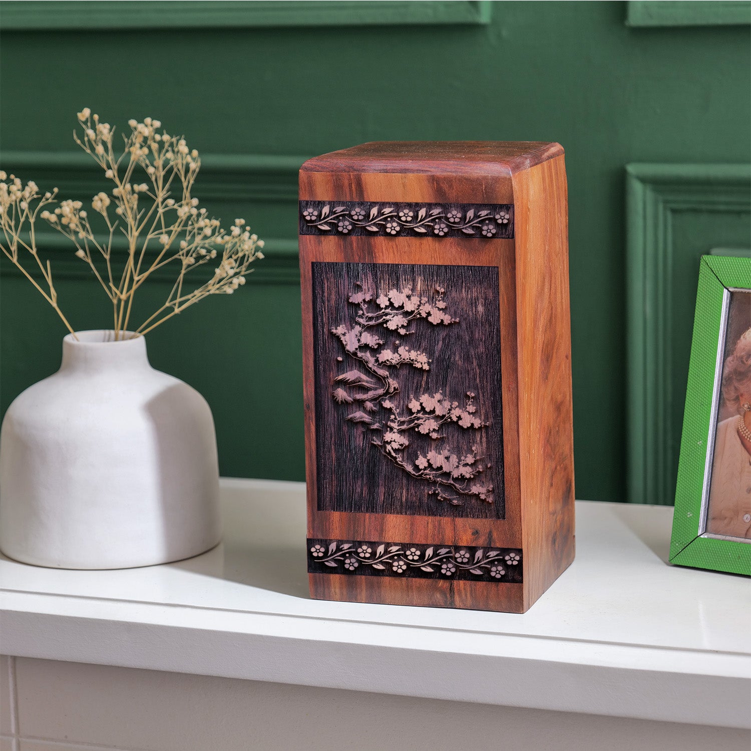 Cherry Blossoms Urn Size 14 Inch 14”(H) x 7.5”(W) x 7.5”(L)