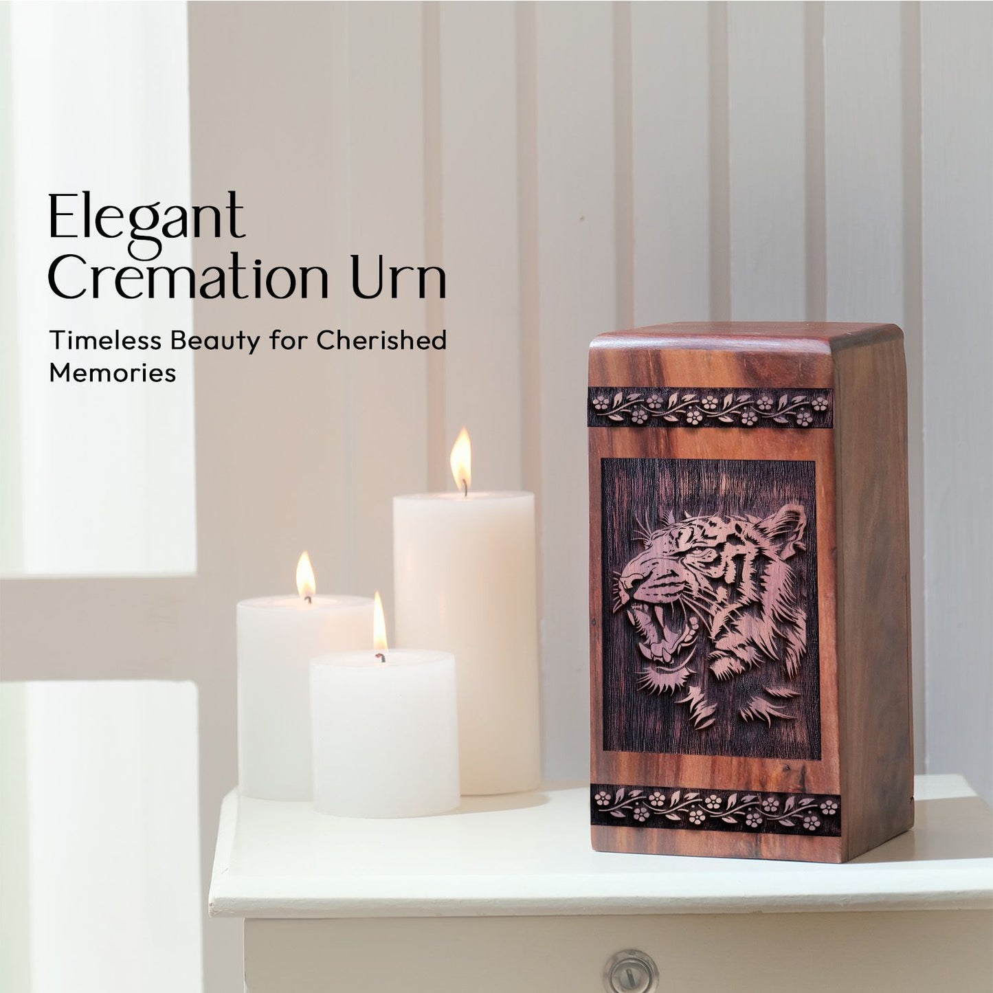 large Wooden Tiger Cremation Urn for Human Ashes Keepsake