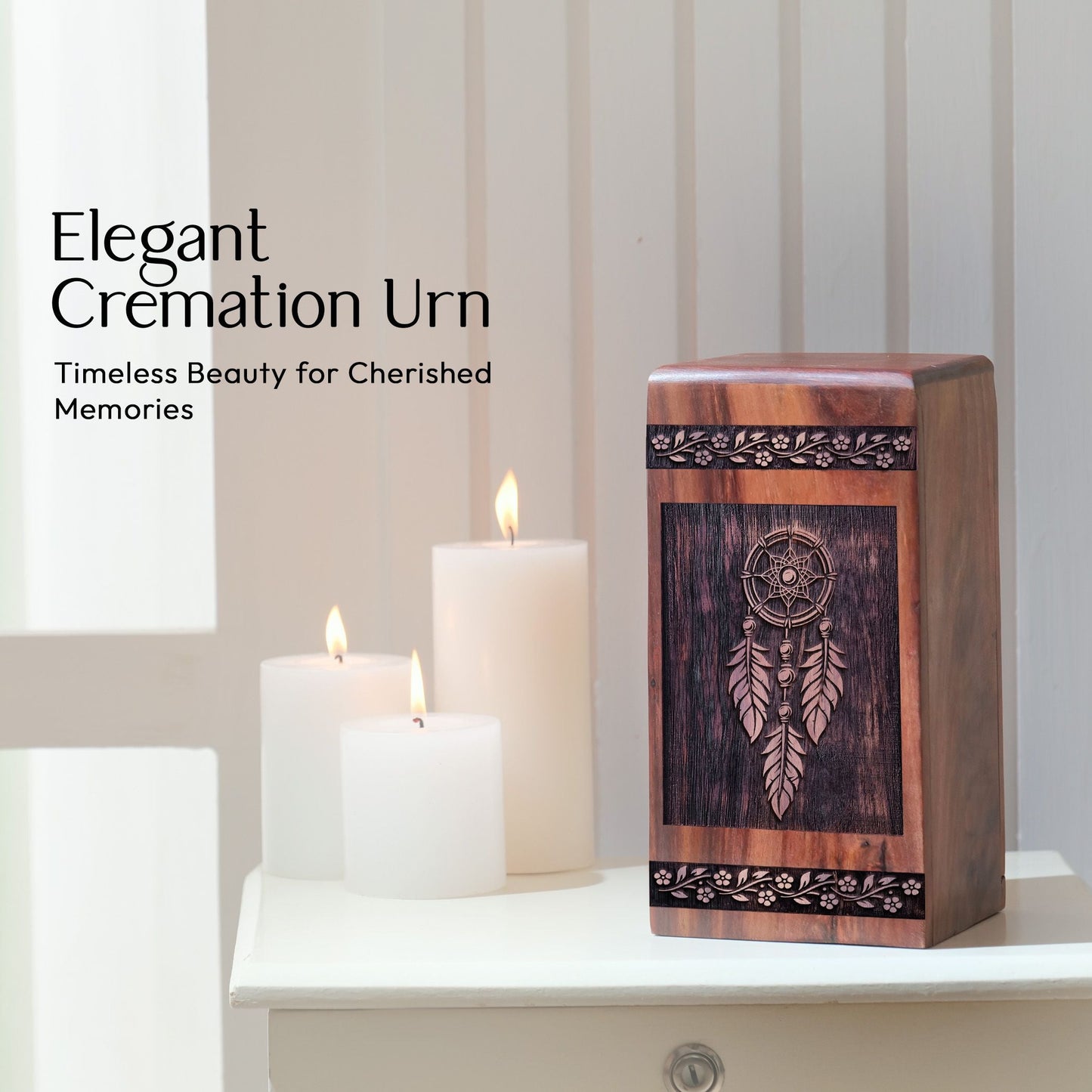 Beautiful Dream Catcher Wood Cremation Urn for Memorial Ashes