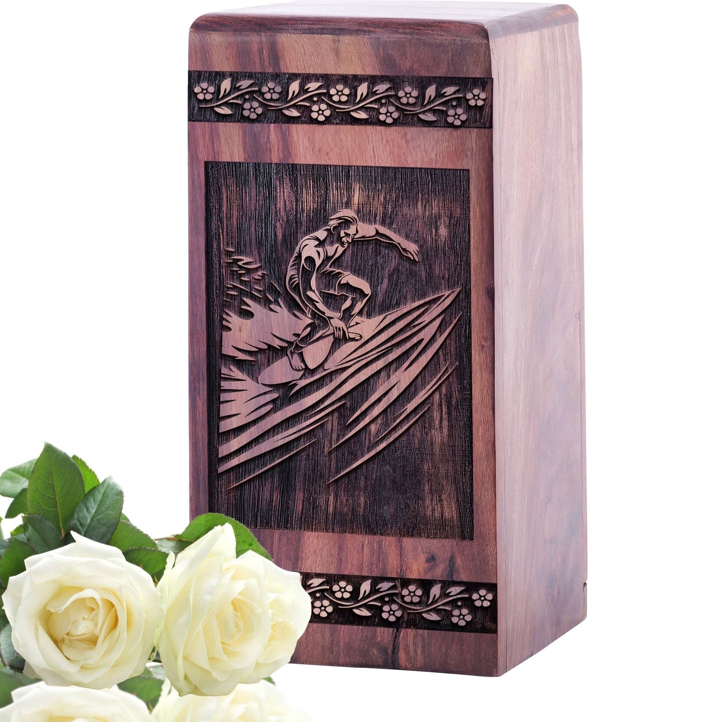 Beautiful Surfing Waves Wood Cremation Urn for Memorial Ashes
