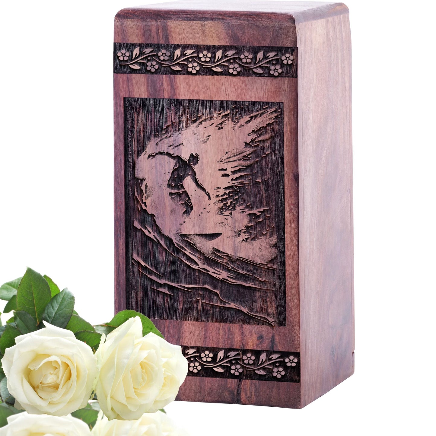 Medium Wooden Surfing Waves Memorial Urn for Cremation Ashes