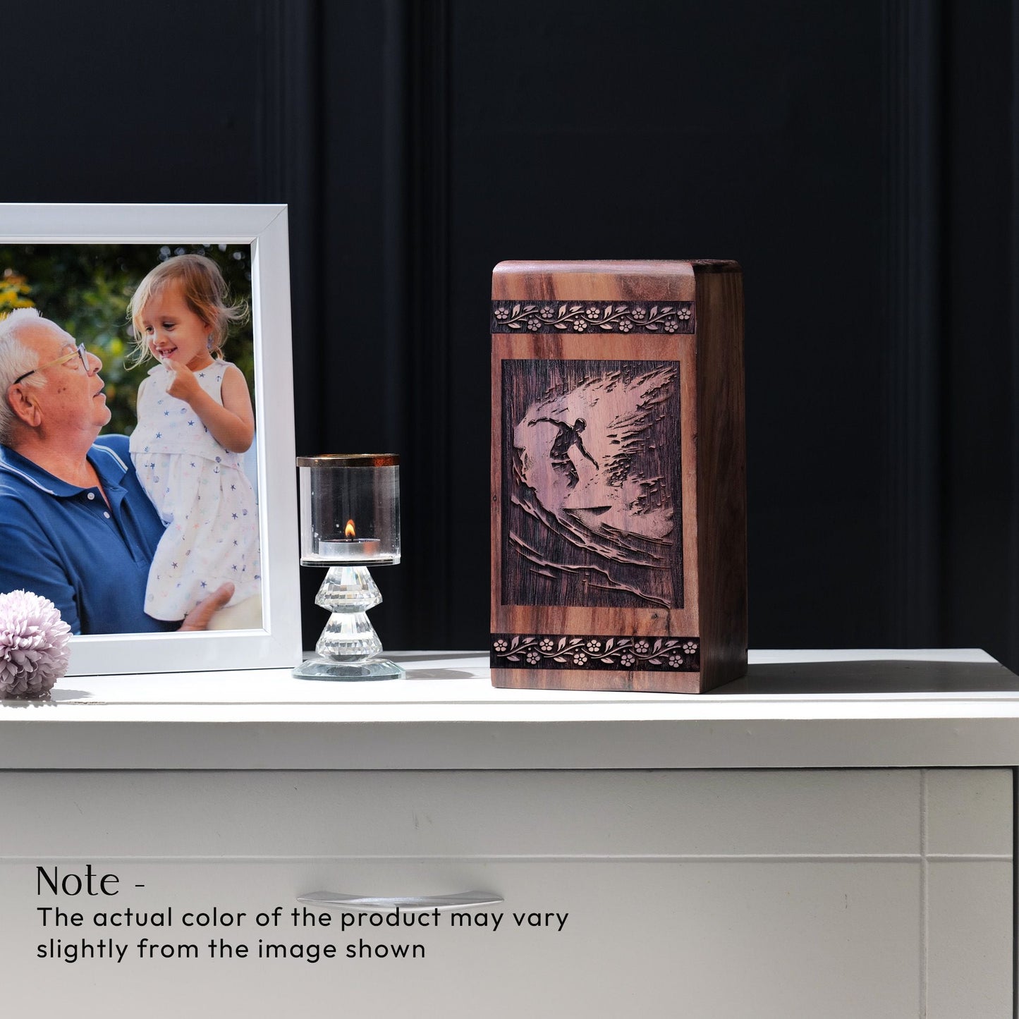 Medium Wooden Surfing Waves Memorial Urn for Cremation Ashes
