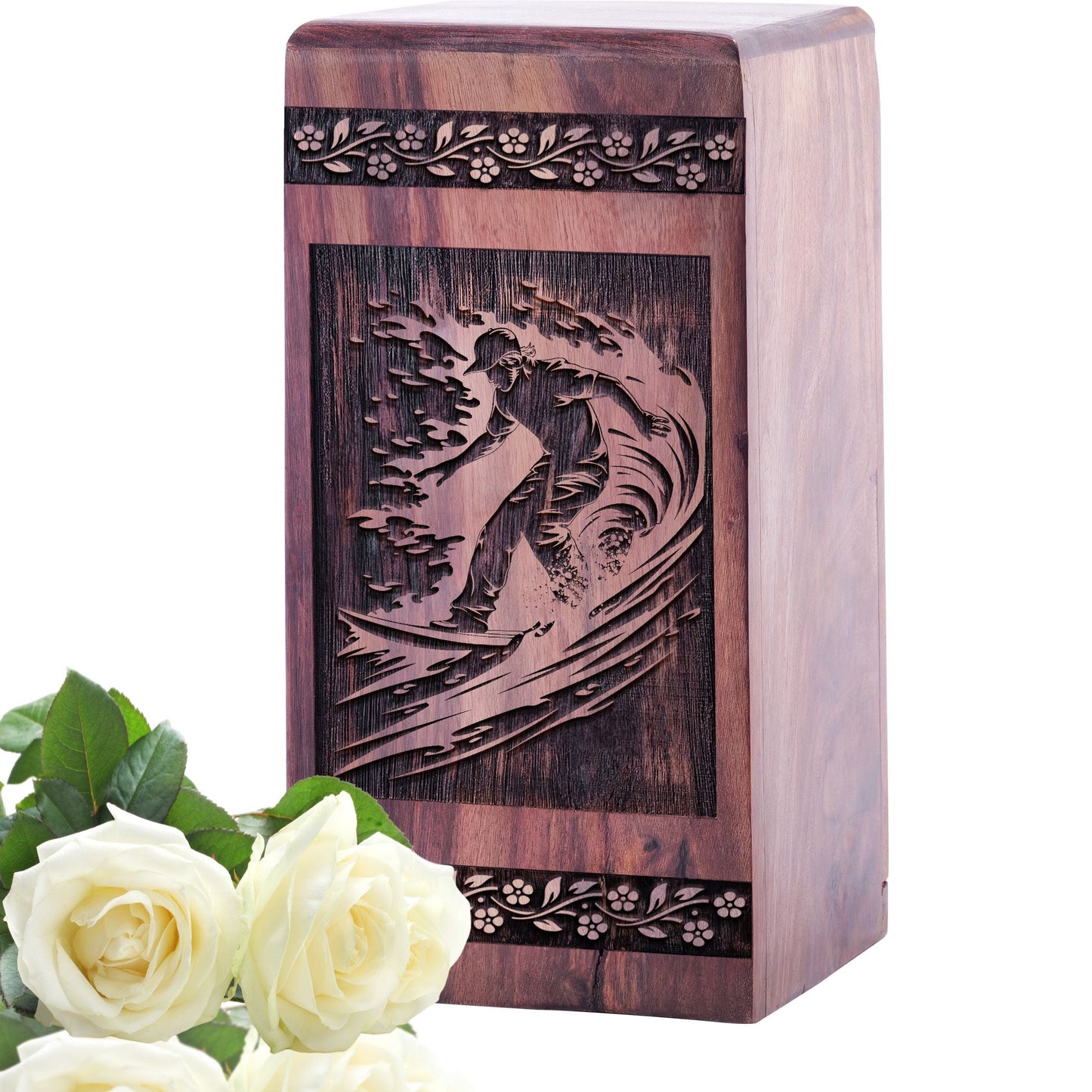Medium Surfing Waves Wooden Urn for Human Cremation Ashes