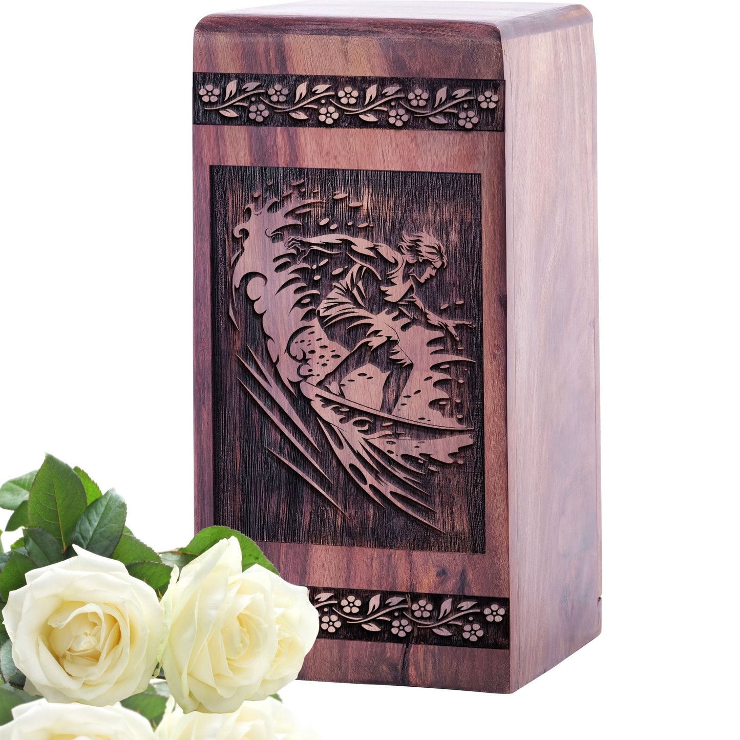 Beautiful Wooden Surfing Waves Keepsake Urn for Memorial Ashes