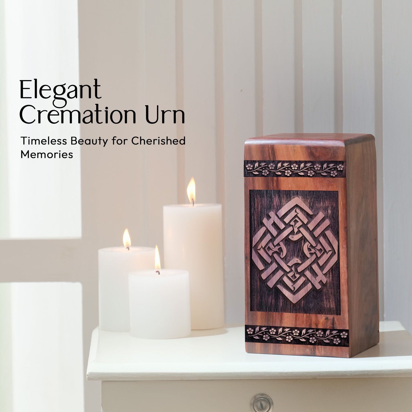 Handmade Wooden Celtic Knot Urn for Memorial Cremation Ashes