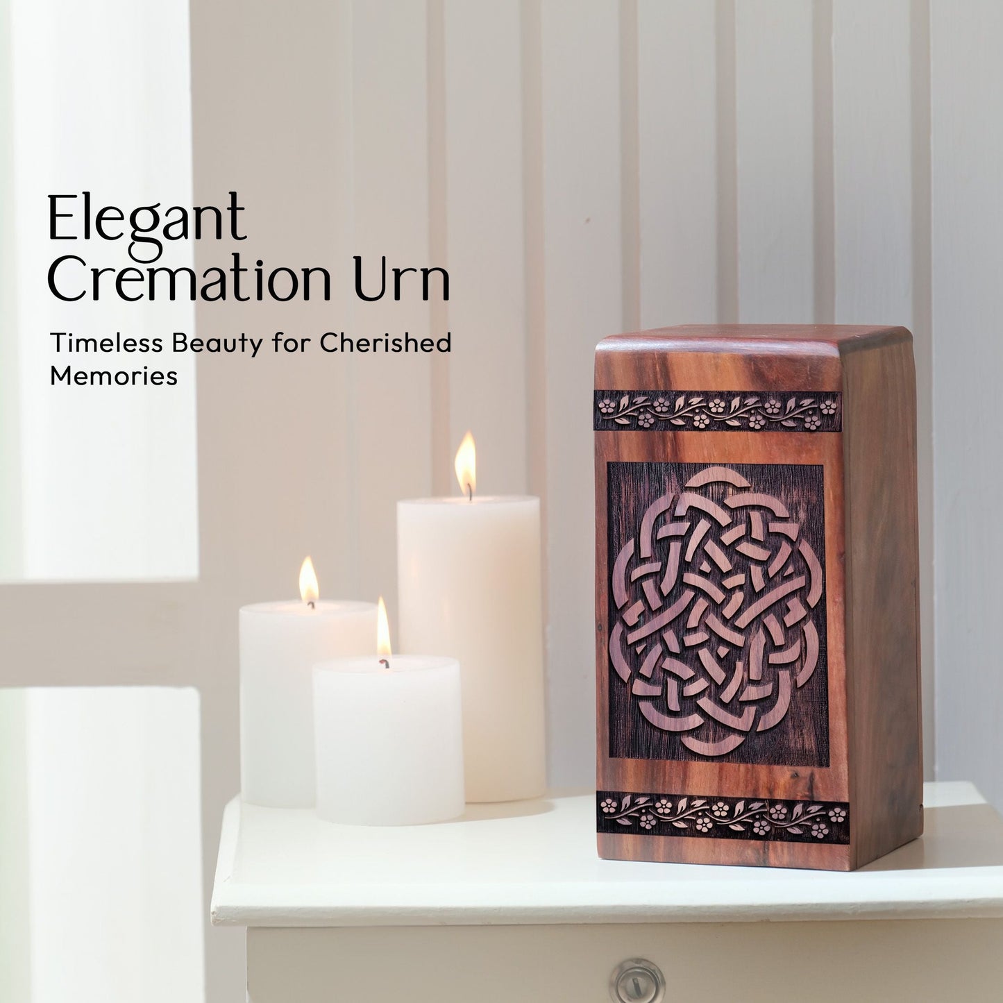 Unique Large Wooden Celtic Knot Cremation Urn for Human Ashes