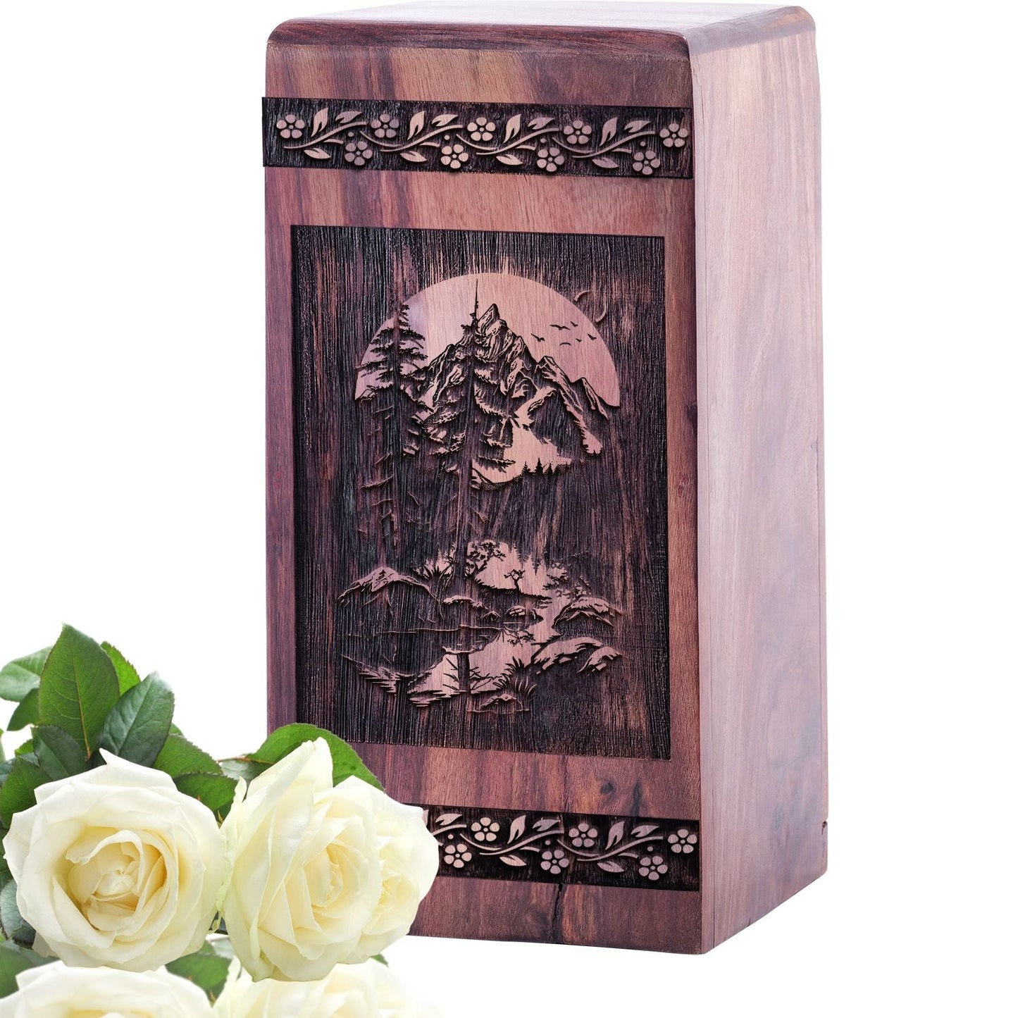 Wooden Tranquil Lake Cremation Urn for Human Ashes