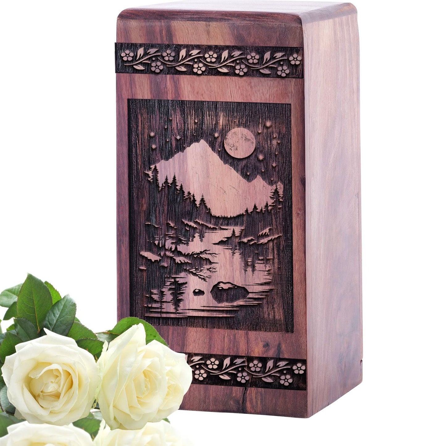 Beautiful Handmade Tranquil Lake Wood Urn for Human Ashes