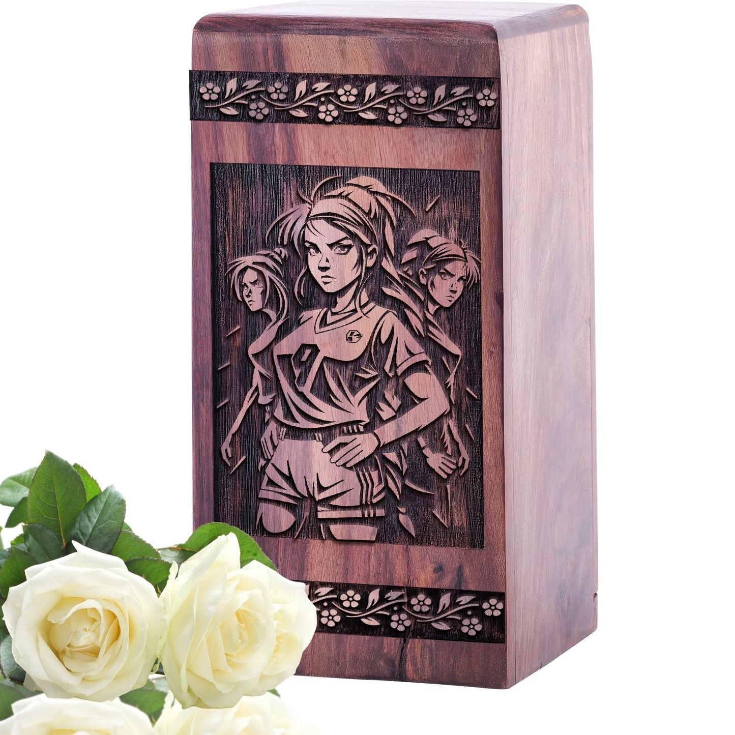 Handcrafted Wooden Cremation Urn with Volleyball Net Wood Box