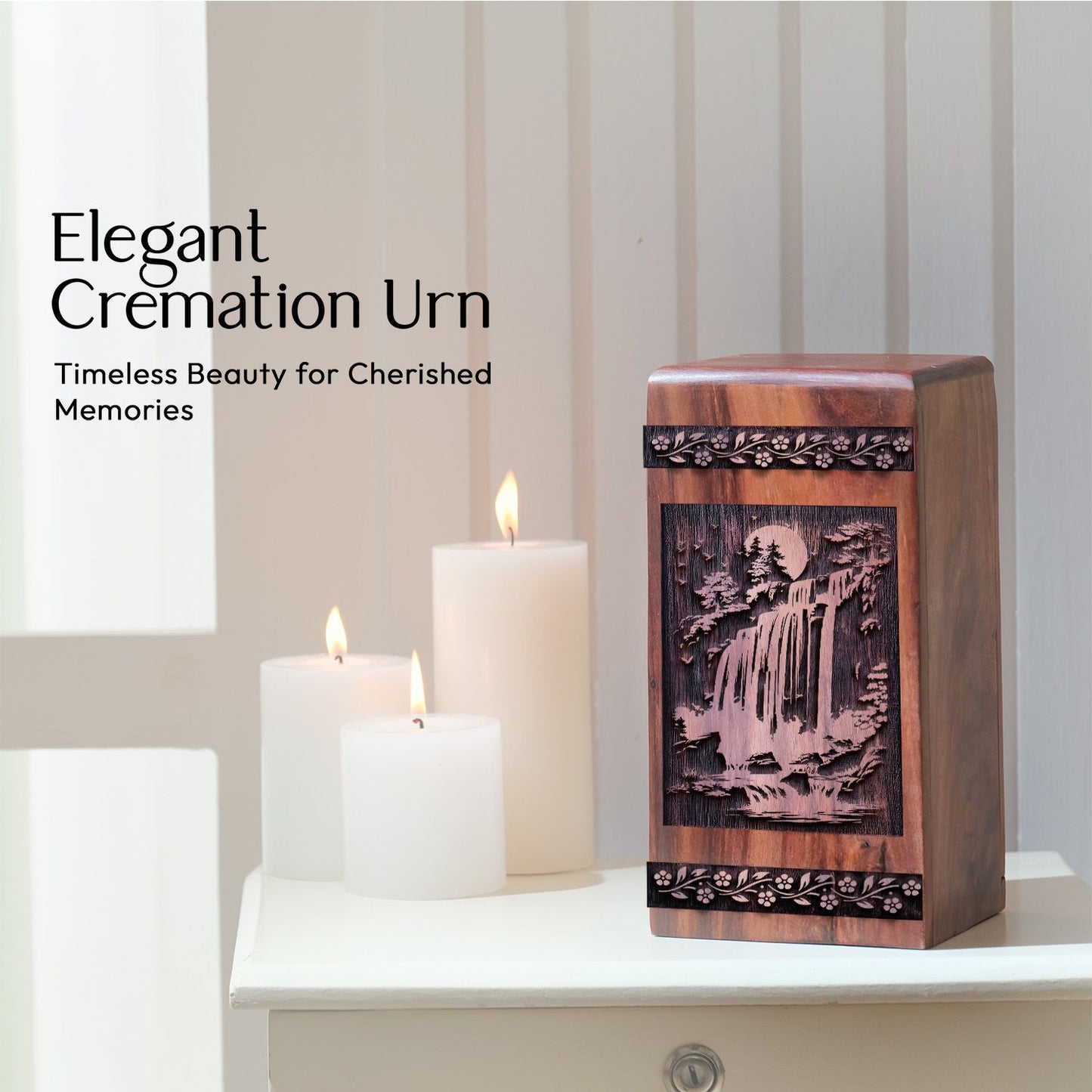 Unique Wooden Waterfall Cremation Urn for Human Ashes