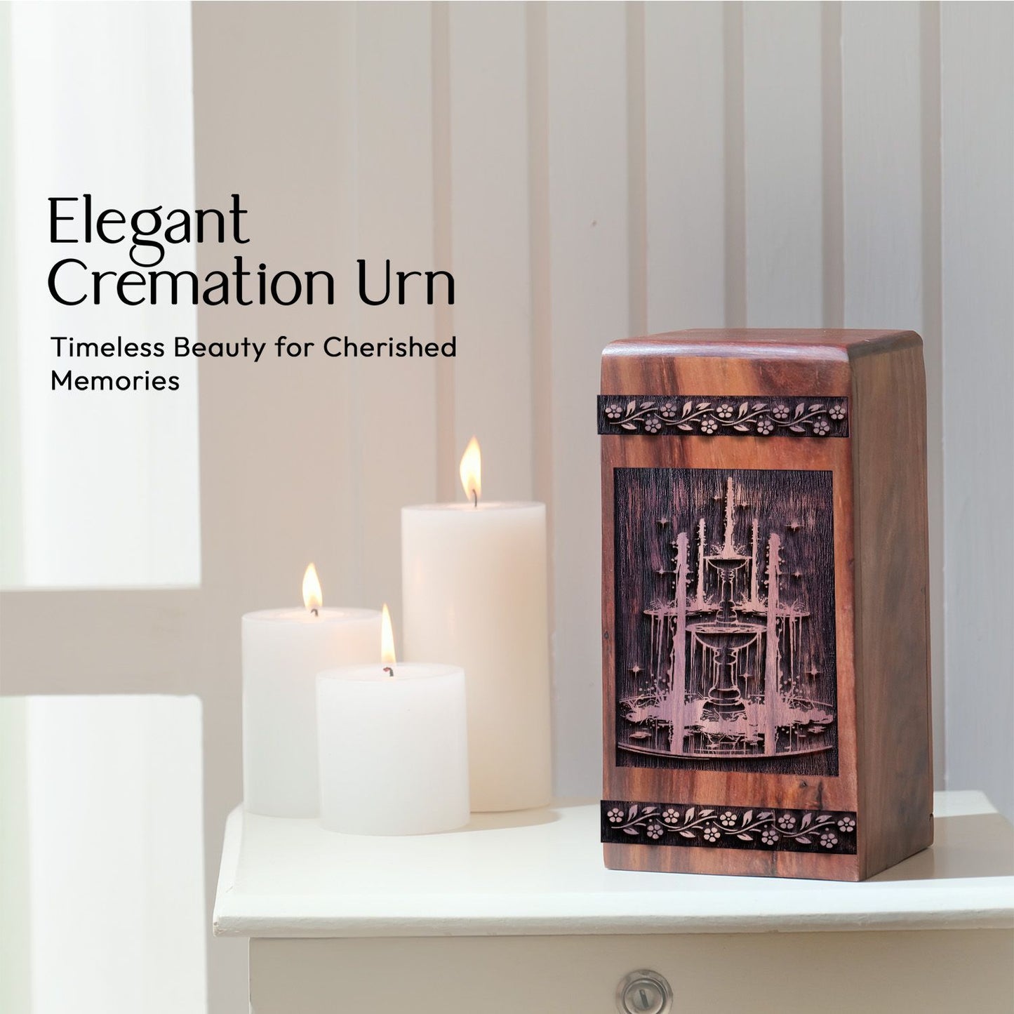 Decorative Wooden Waterfall Urn for Human Burial Ashes