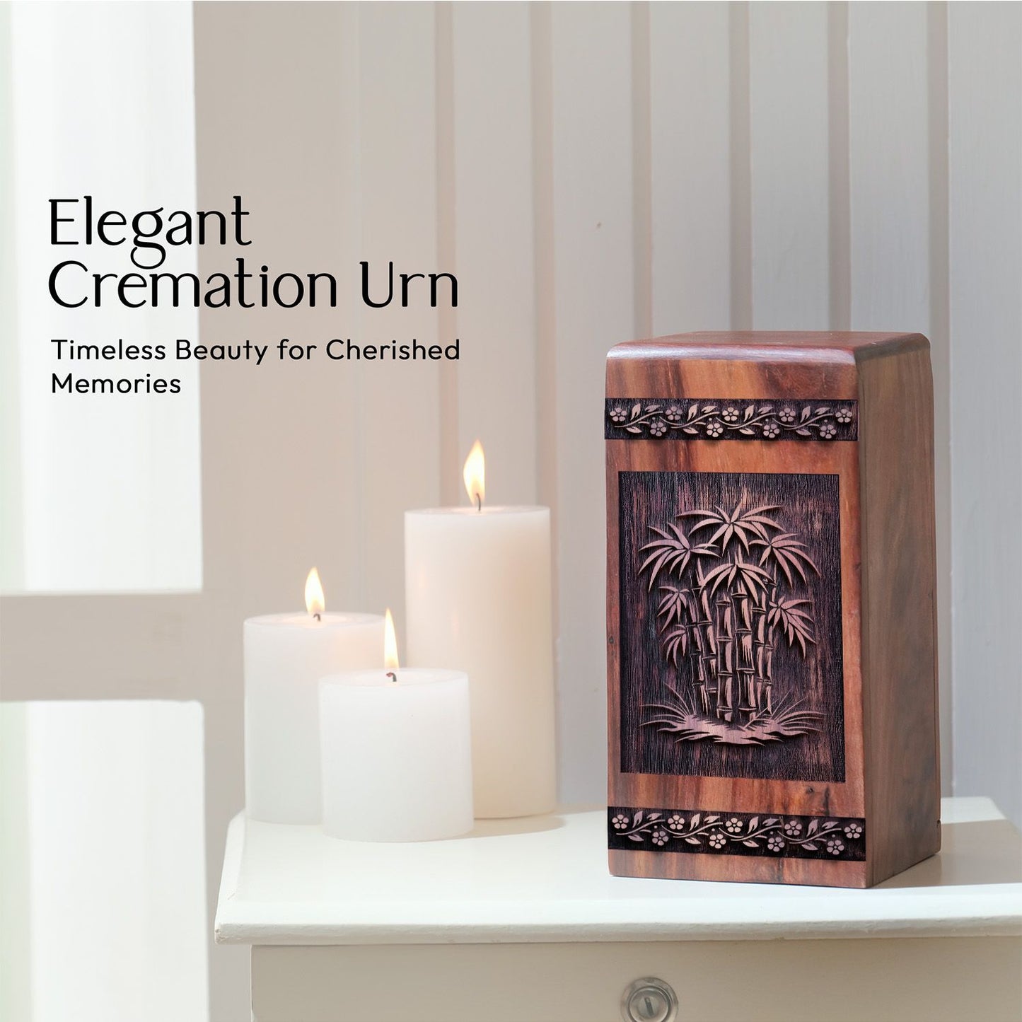 Decorative Wooden Bamboo Urn for Human Burial Ashes