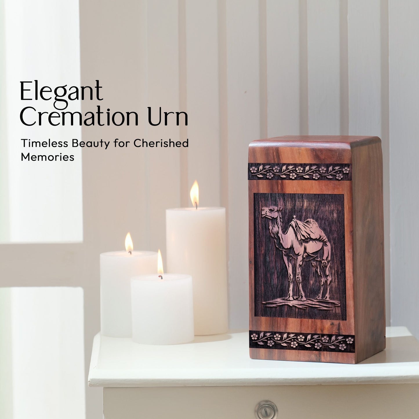 Wooden Camel in Desert Cremation Urn for Human Ashes